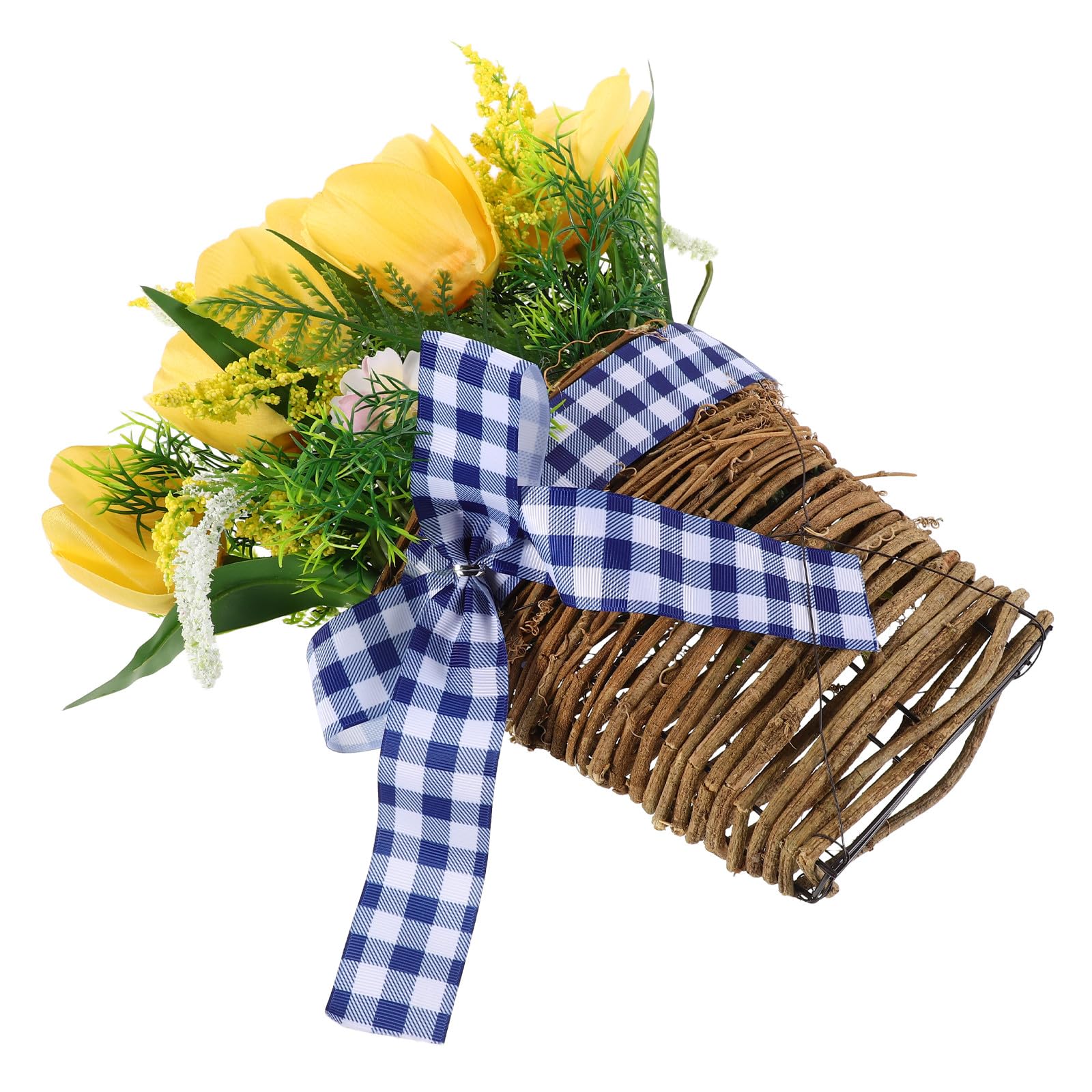 Flores artificiales realistas en cesta de tejido para decoración de sala y adornos colgantes