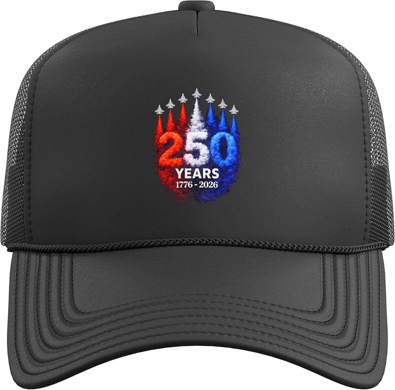 250 Years of Freedom Anniversary USA Aviation Fighter Jet Trucker Hat with Adjustable Mesh Back