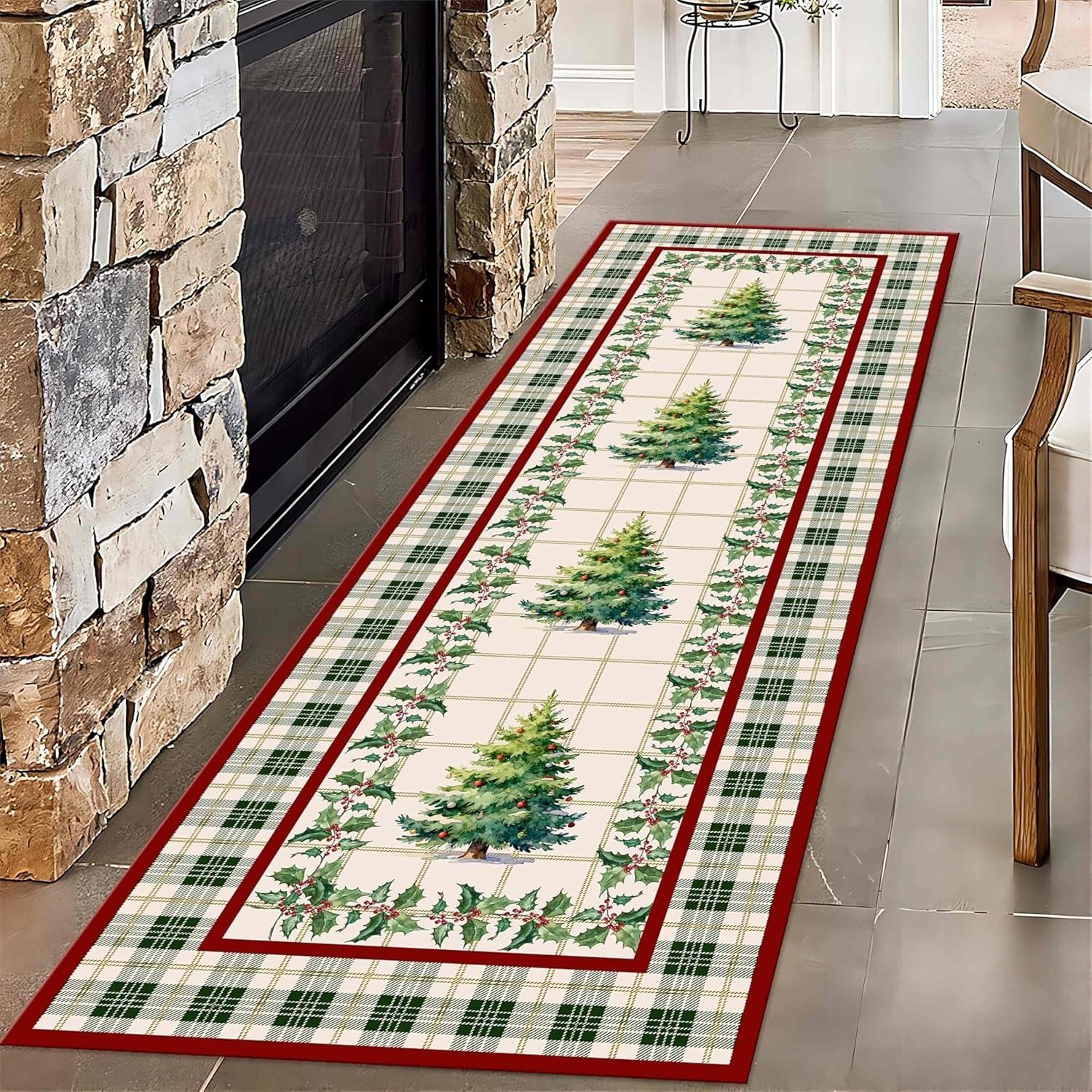 Christmas 6×40ft Machine Washable Modern Design Non-Slip Rubberback Traditional Runner Rug for Hallway, Kitchen, Bedroom, Entryway