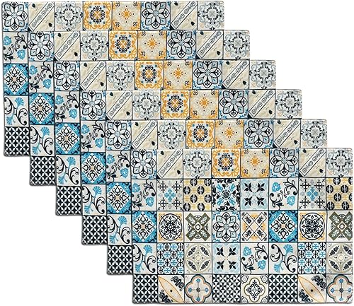 Juego de 6 manteles individuales bohemios con diseño de mandala, lavables de dos caras, manteles individuales bohemios, tela de flores vintage para