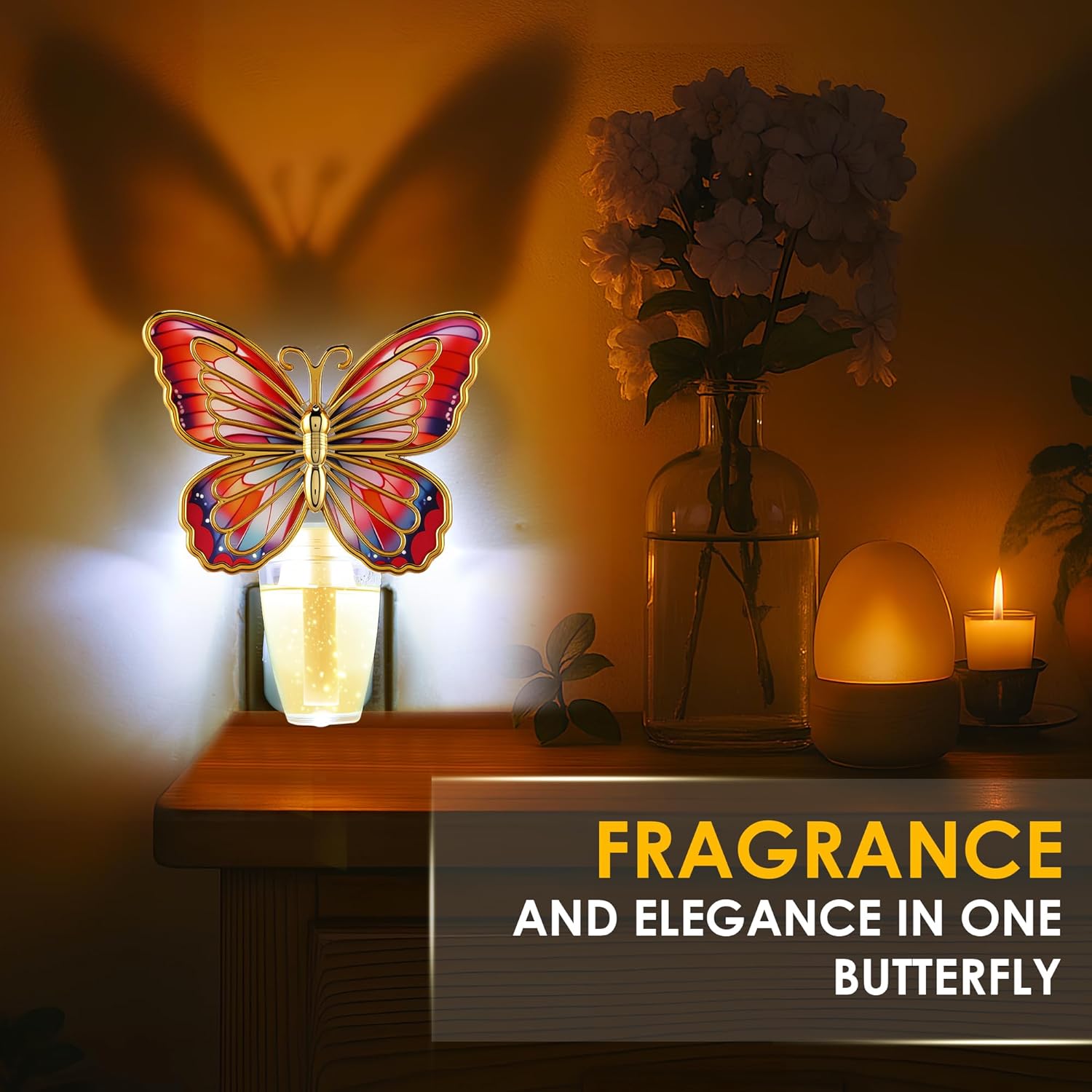 1 Wall Valentine's Day Fragrance Plug in Compatible with Bath and Body Works WallFlower Fragrances, Scent Diffuser with Night Light, ETL Certified, Long Lasting Scented Warmer(Yellow,Butterfly) - Image 4