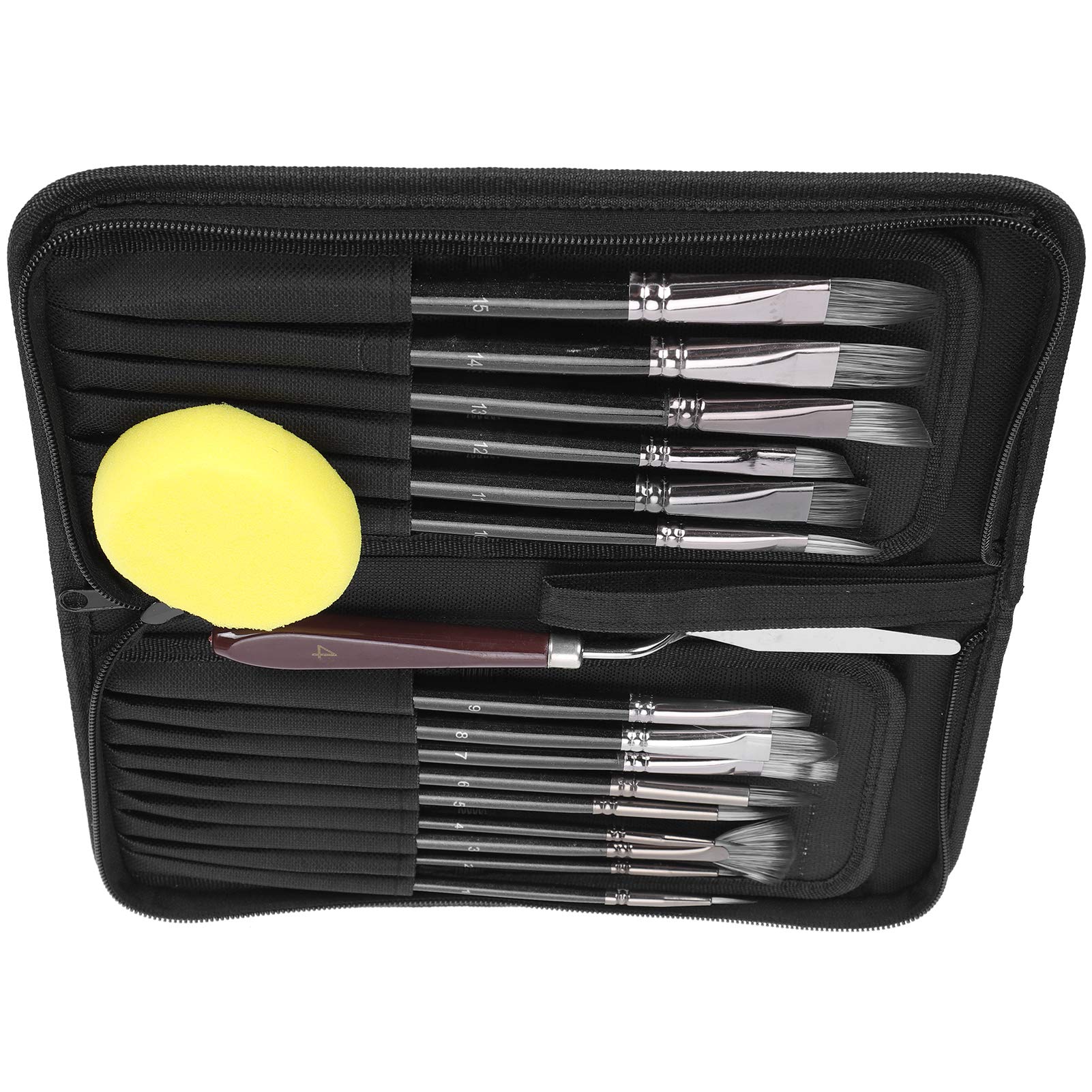 Ensemble de pinceaux à Peinture en Nylon Gouache, Sac de Rangement pour éponge de Peinture à l'huile Acrylique, Fournitures d'art Noir