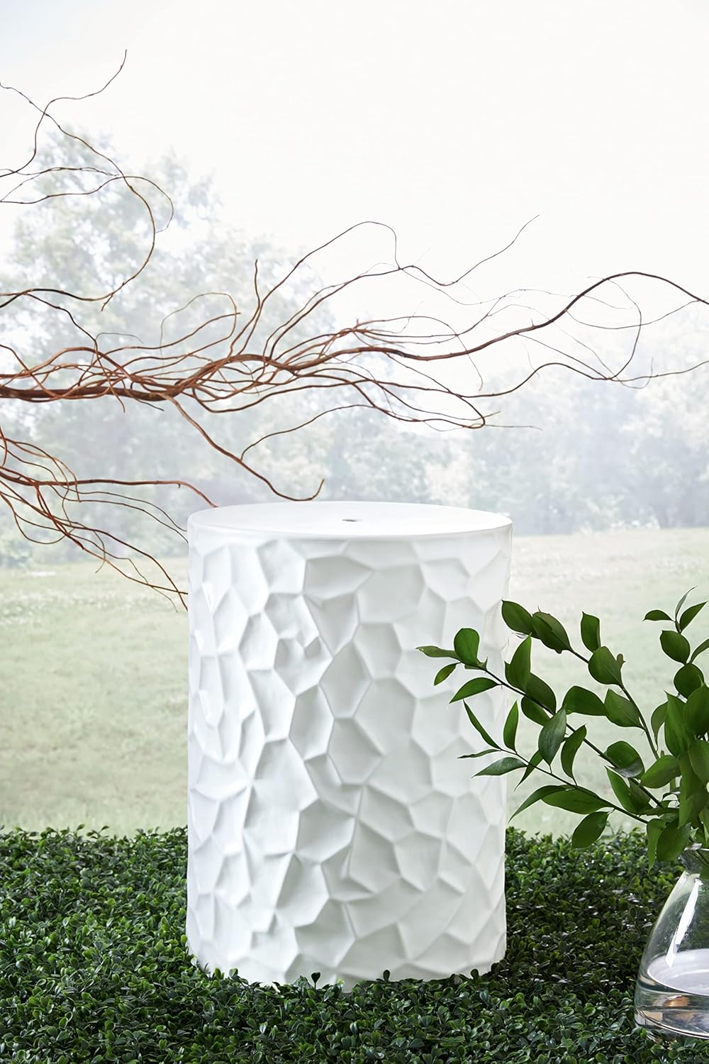 Signature Design by Ashley Jungrove Contemporary Ceramic Indoor/Outdoor Stool, White