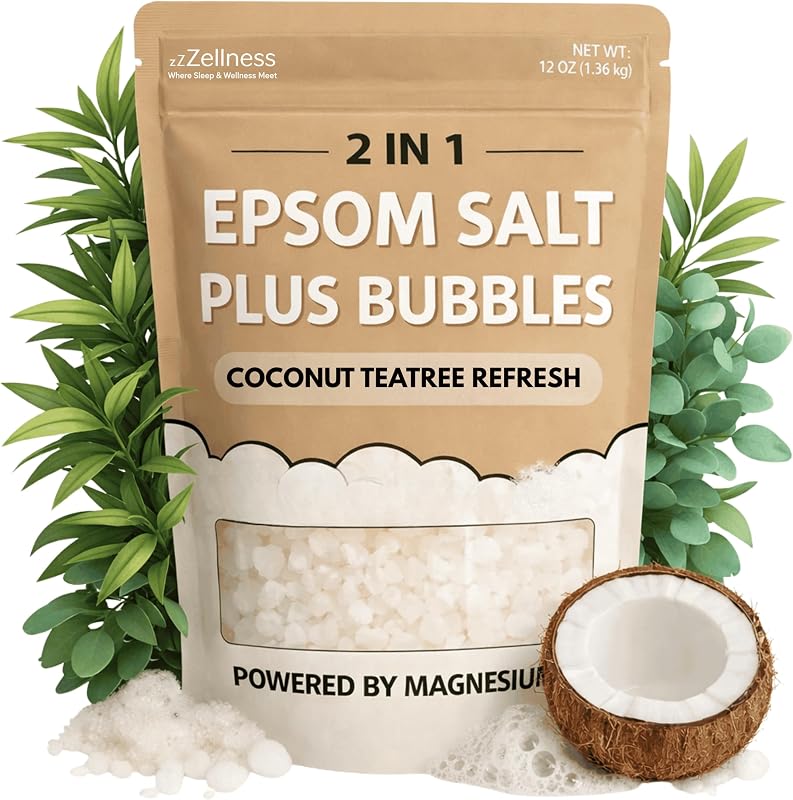 ZZZELLNESS Sais de Epsom com Espuma, fragrância de coco e melaleuca, sulfato de magnésio, 340 g