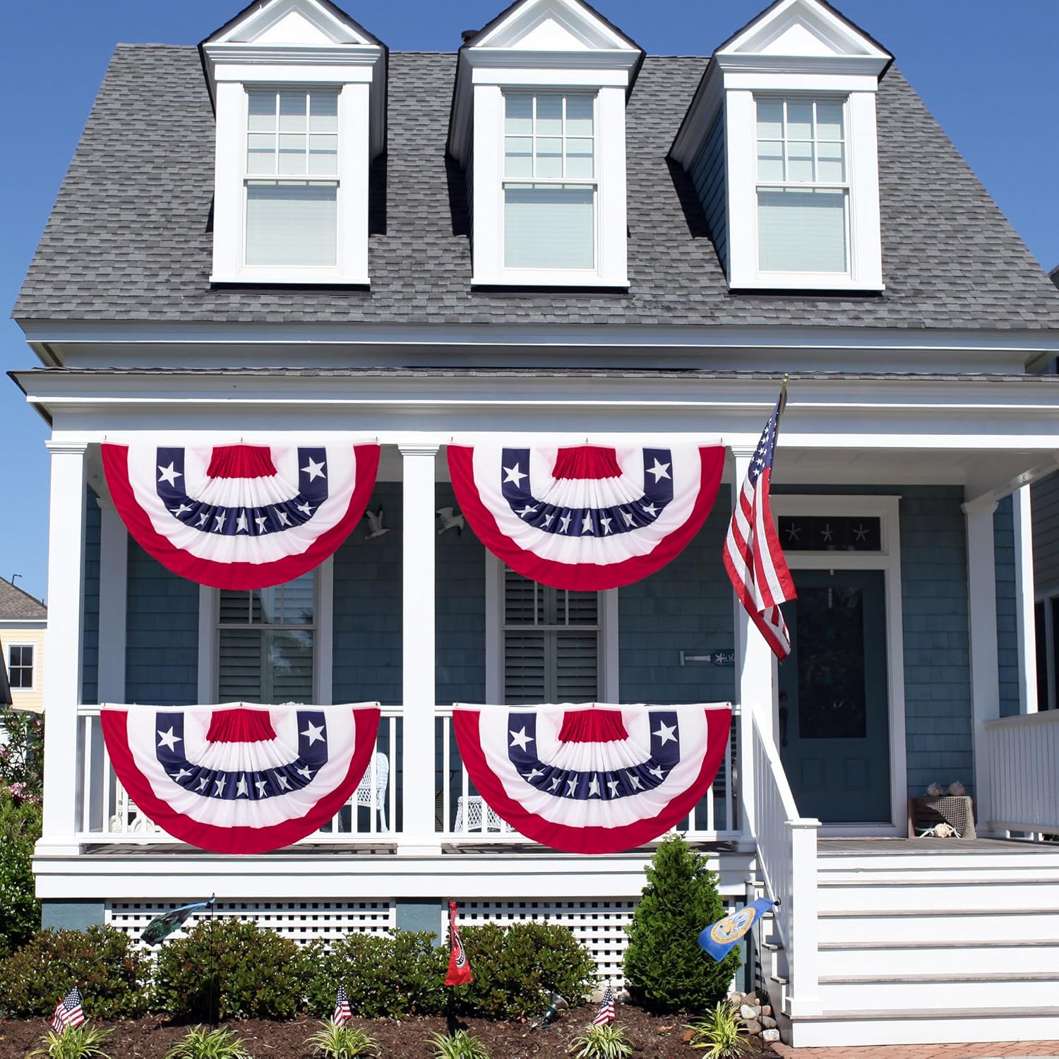 3 x 6 Ft Bunting Flags, Large Patriotic USA Pleated Fan Flags, 4th of July Decorations Bunting Banner Half Fan Flag for Independence Day Memorial Day Outdoor Home Door Yard Decor (Set of 4) - Image 3
