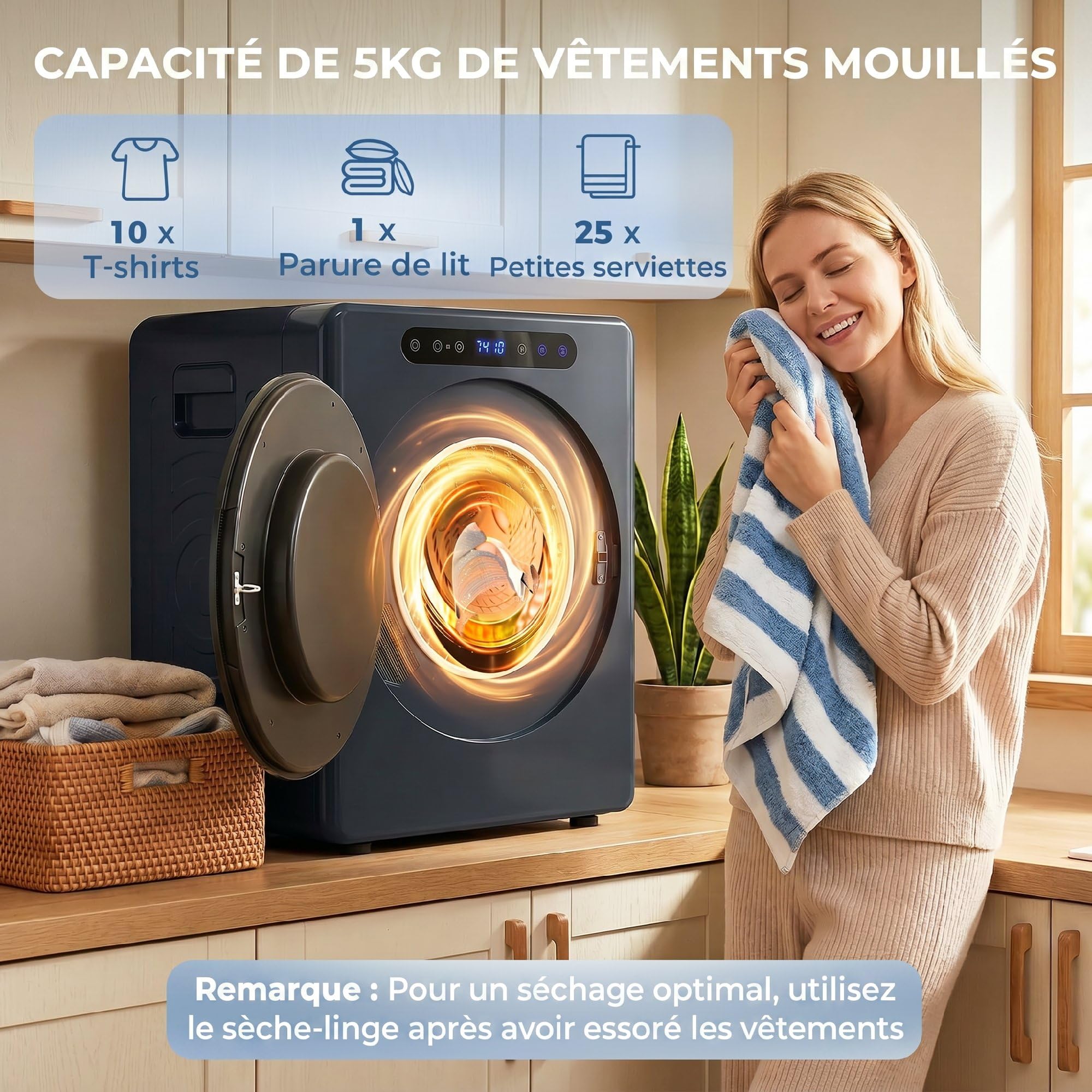 HOMCOM Mini secadora con ventilación 5kg con esterilización Azul