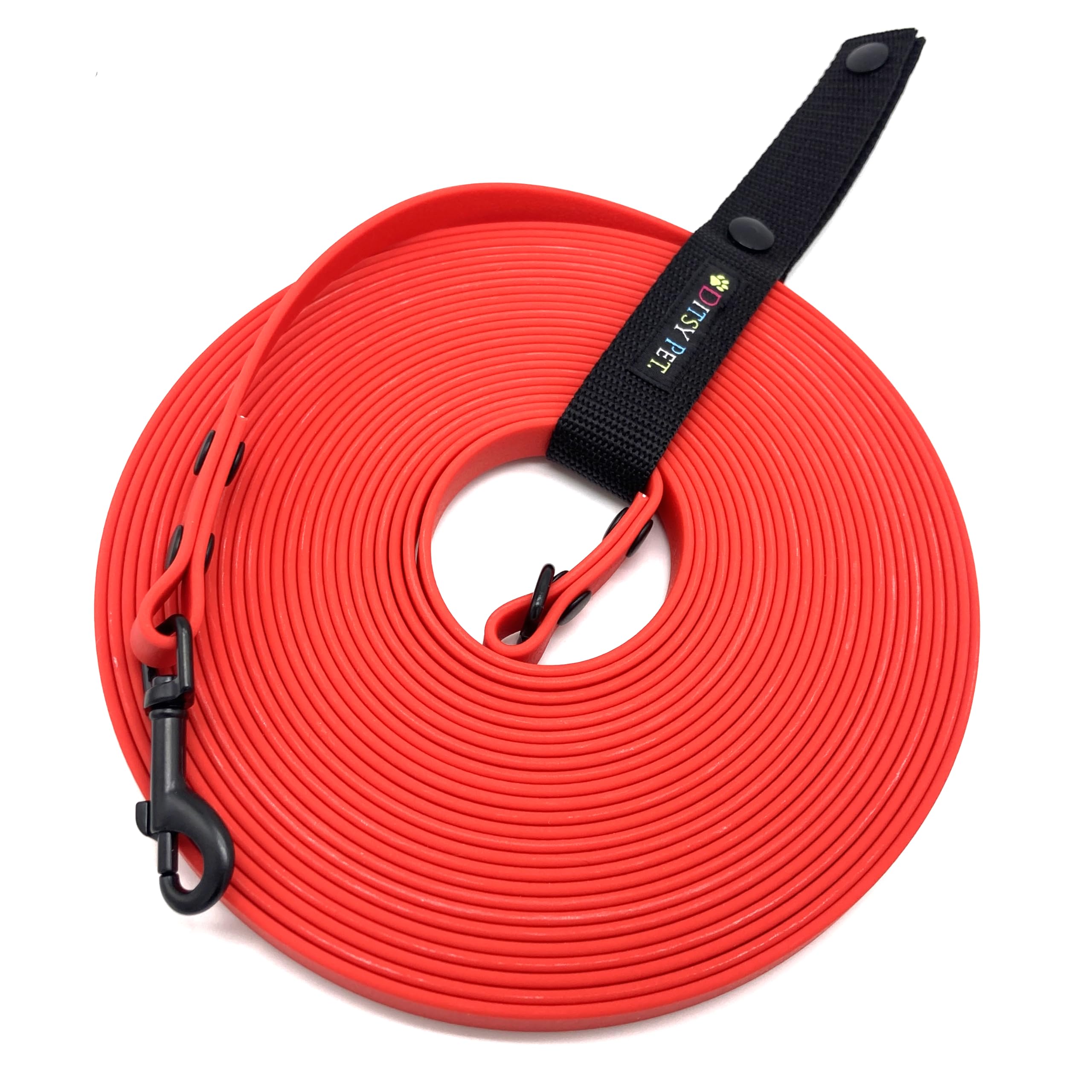 Ditsy Pet 8M 10M 15M Waterproof Coated Webbing Training Lead with Fixed Handle Long Line For Training Recall and Obedience Suitable for Small Medium and Large Dogs (Red, 15M)