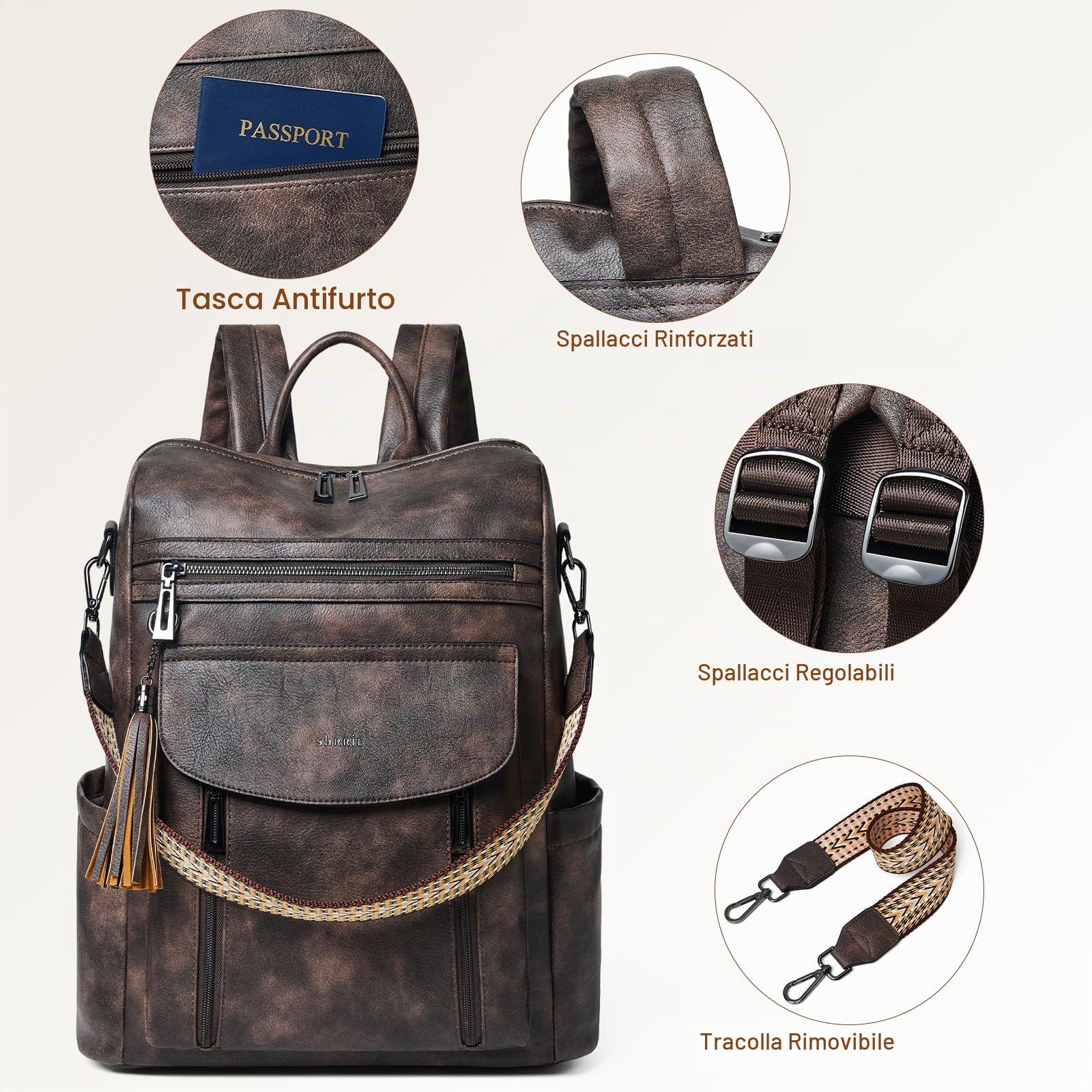 Shrrie laptop-zaino per le donne, 15,6 pollici viaggio-zaino in pelle, bagaglio a mano-zaino borsa per computer waterrepellent per college lavoro aziendale tempo libero Tagesrucksack