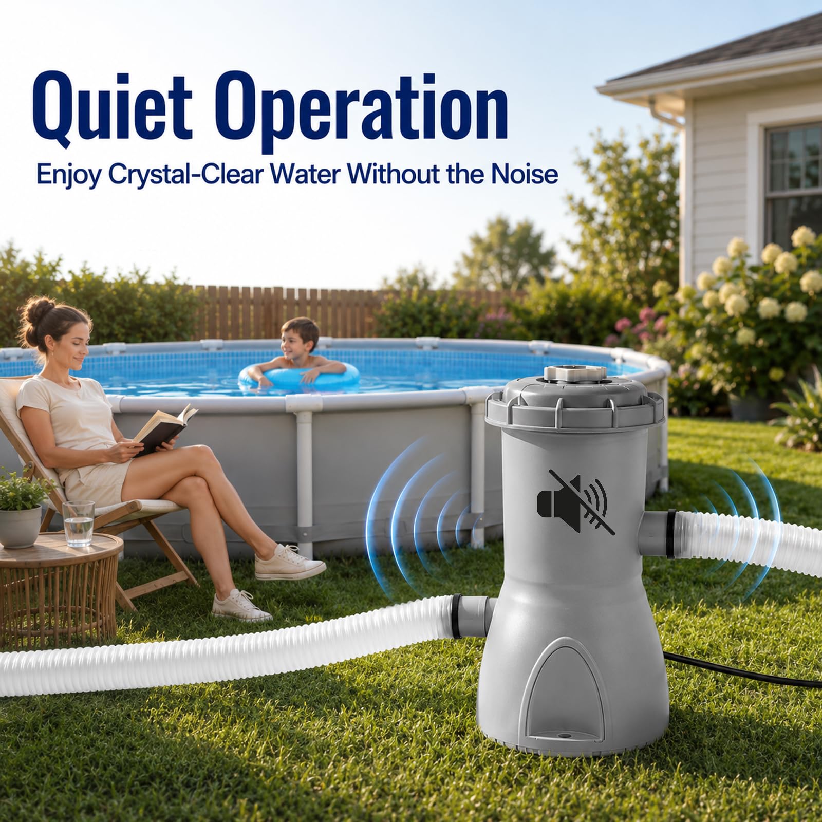 Denash Pompa Filtro per Piscina Fuori Terra da 1000 Galloni, Potente Pompa Filtro a Cartuccia, Efficiente per Piscina per Piscine Fuori Terra