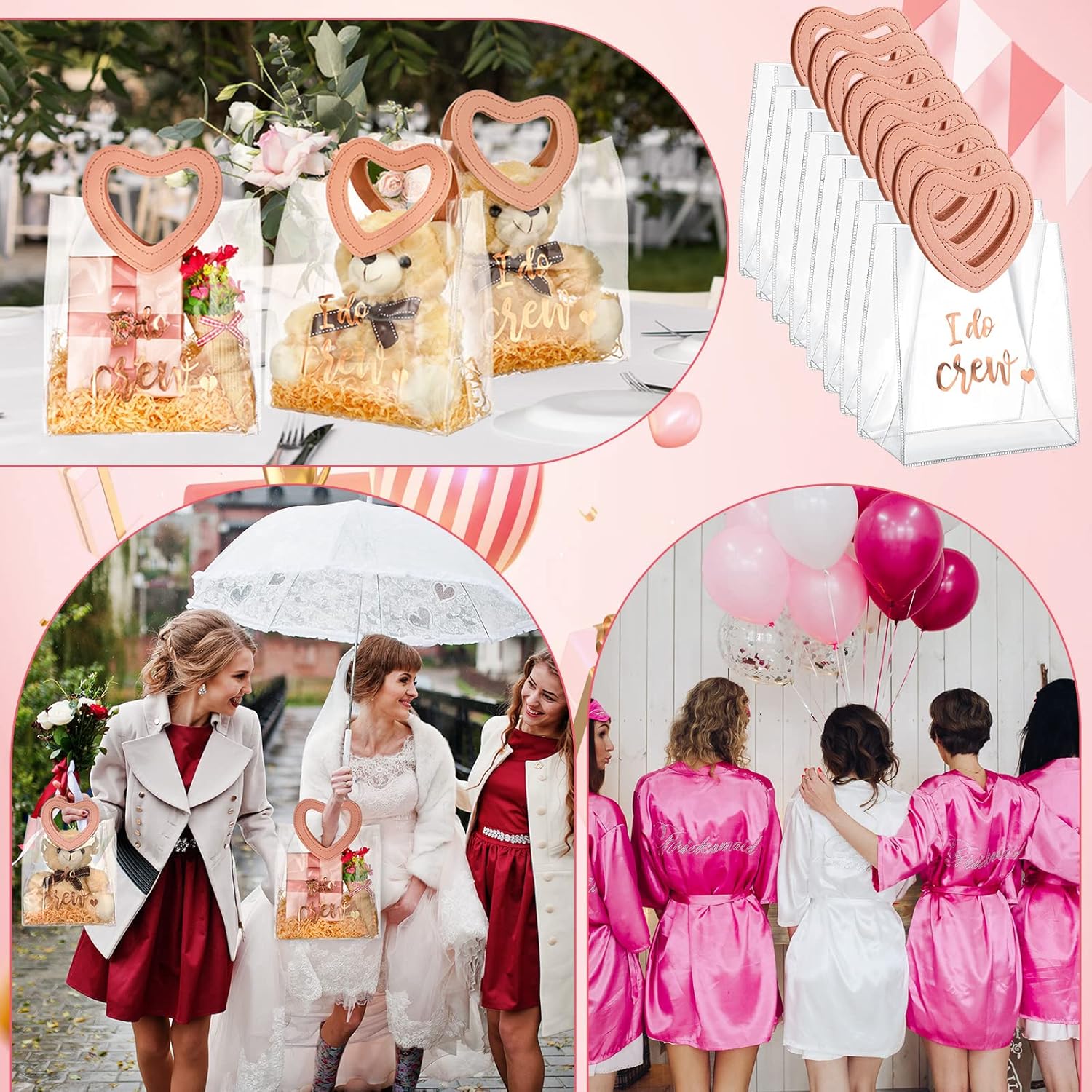Buryeah 12 Pieces Bridesmaid Gift Bags Bridal Party Bags Transparent Gift Bags with Handles for Wedding Day Bachelorette Party Bridal Party Favor - Image 6