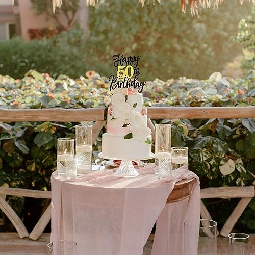 Miniatura 5 de 1 pieza de decoración de pastel de feliz cumpleaños 50 años negro dorado con purpurina para 50 años de cumpleaños, 50 años, decoración de pasteles