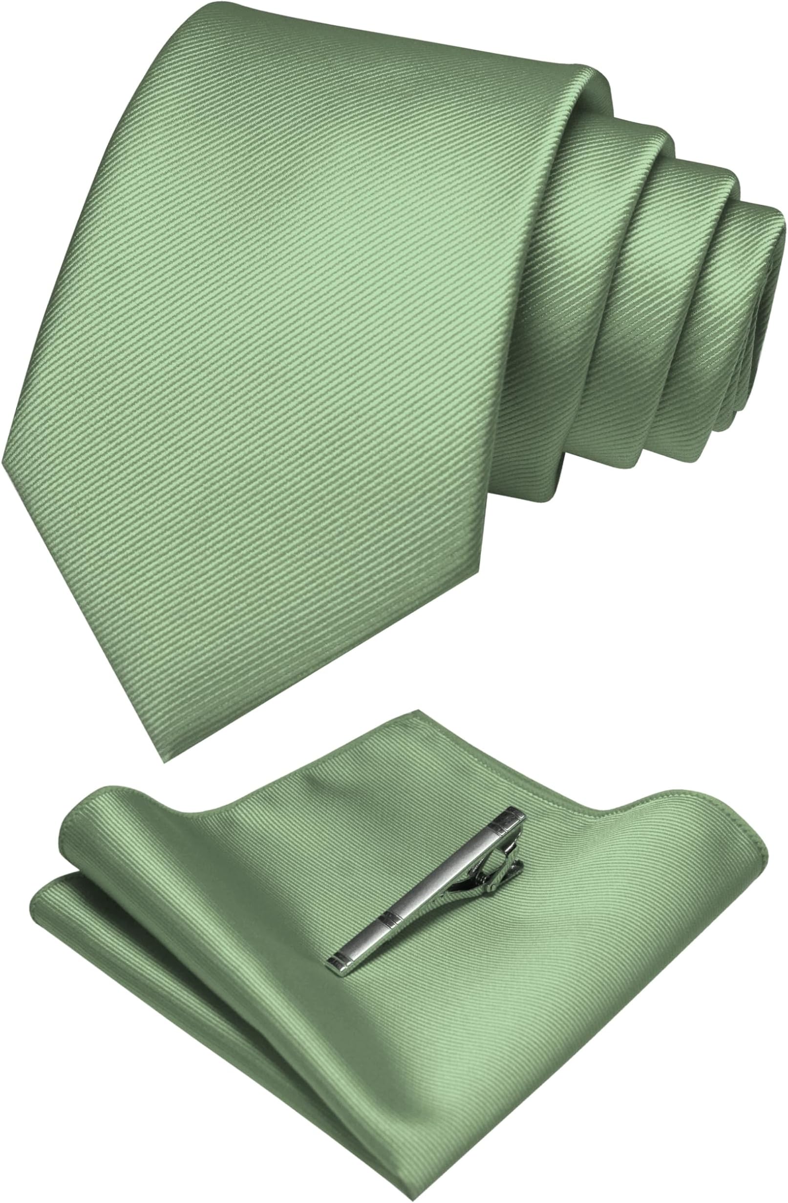Solid Color Formal Necktie and Pocket Square Tie Clip Sets for Men