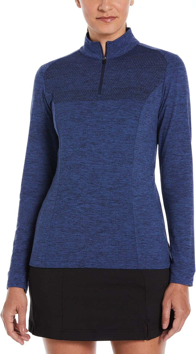 Perry Ellis Women's 1/4 Zip Long Sleeve Heather Golf Pullover, Sun Protection, Water-Repellent, Enhanced Stretch, Breathable