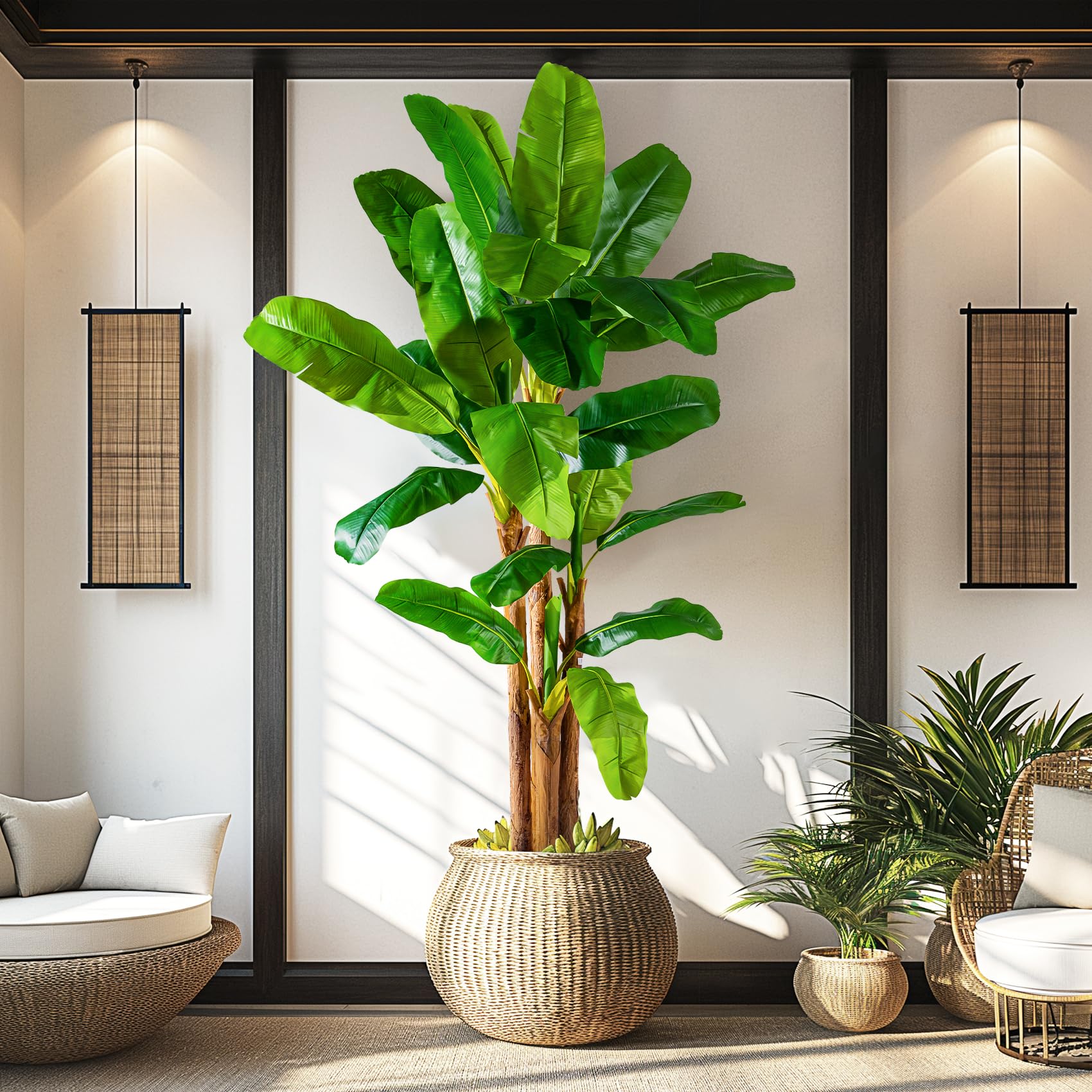 9FT Artificial Banana Tree Tall Fake Banana Leaf Plant Faux Banana Silk Tree Faux Banana Leaves for Home