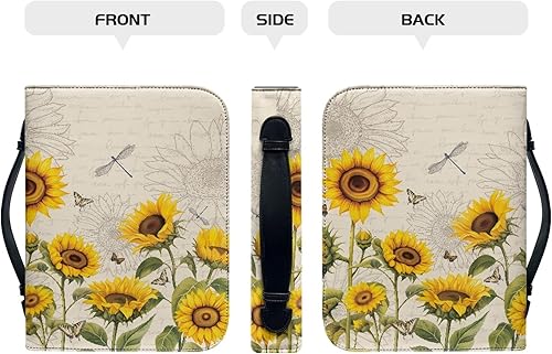 Miniatura 5 de Bengbobar Fundas para la Biblia, bolsa para libros, suministros de estudio, funda de transporte de piel con girasol, funda de transporte para la
