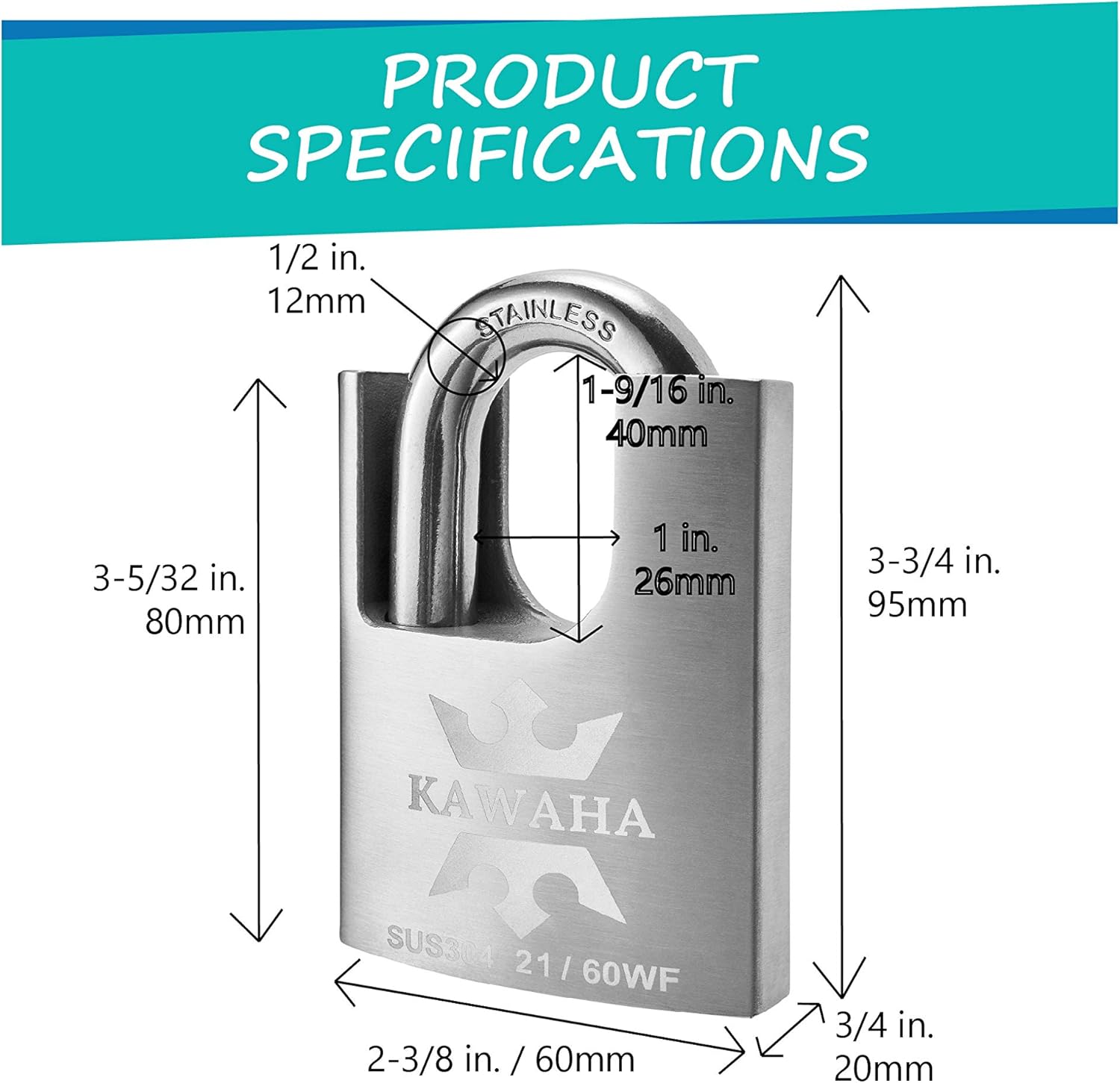 21/60-4PS High Security Stainless Steel Shrouded Padlock with Stainless Steel Key for Both Indoor and Outdoor use (Heavy Duty, Anti-Rust) (2-3/8 in. (60mm), Keyed Alike - 4 Pack)