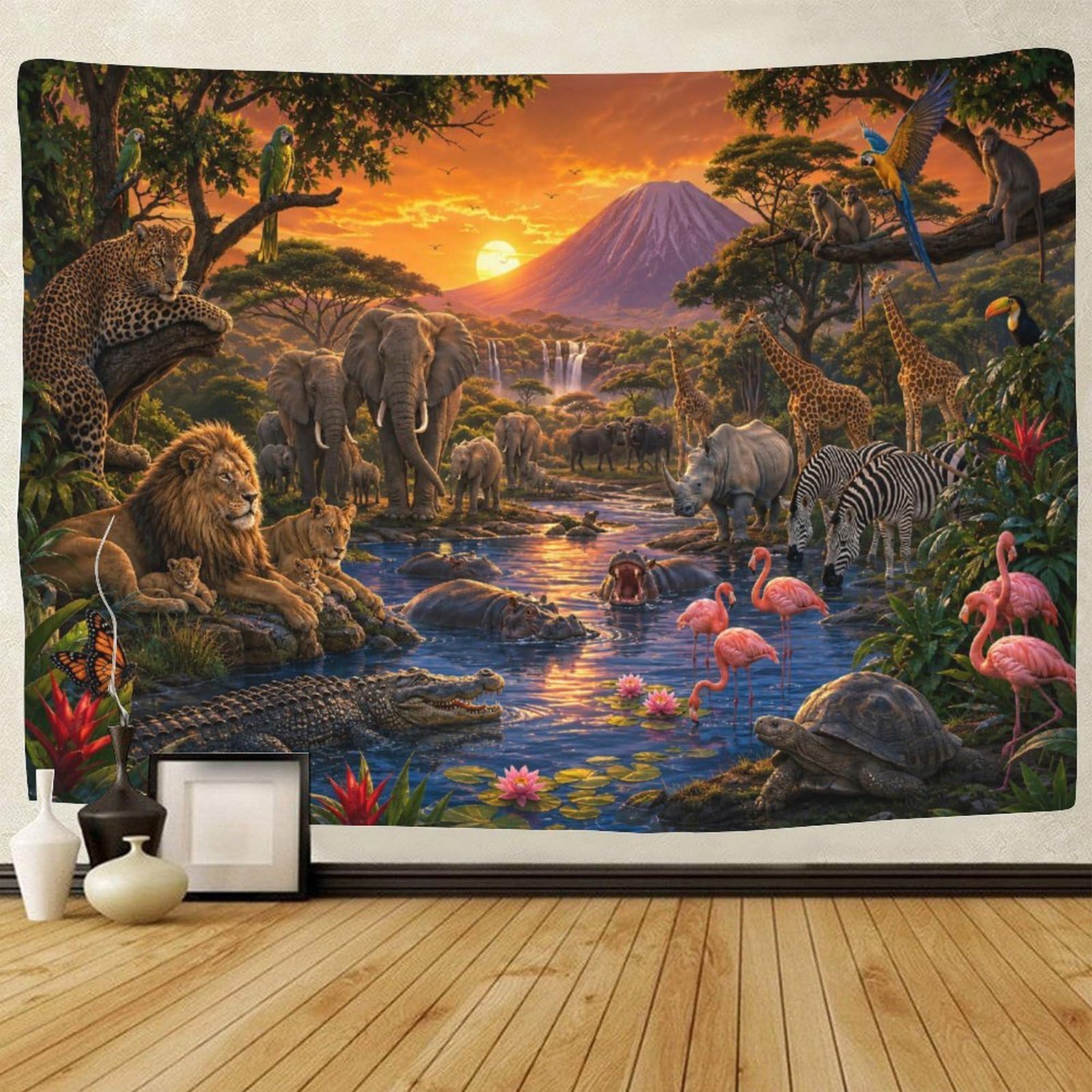 GPMNBCXZK Jungle Wildlife Wall Hanging Decor Tapestry for Bedroom 3D Print Animals Kingdom Tapestries Poster Curtain Living Room Dorm 70cmx100cm