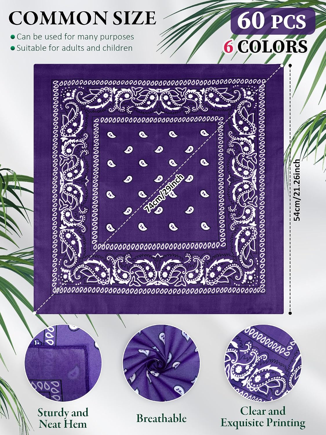 Unittype 60 Pieces Paisley Bandanas Bulk Unisex Cowboy Bandanas Western Novelty Headband Handkerchief for Women Men Costume