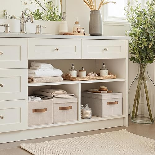 Miniatura 6 de StorageWorks Contenedores de almacenamiento grandes con tapas, cajas de almacenamiento decorativas con tapa y asas de poliuretano, cestas de