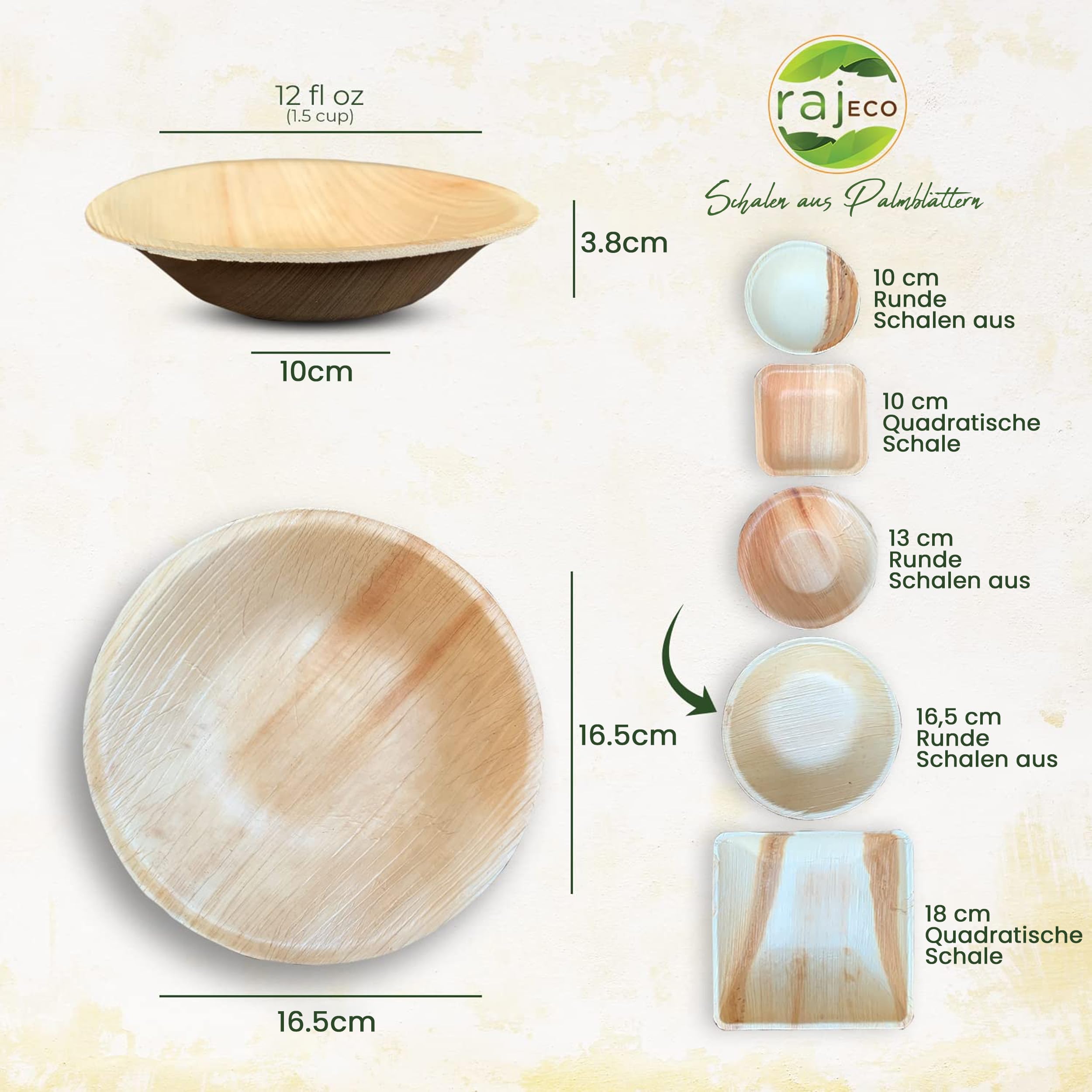 Produktbild von KOKA Palmblatt-Schalen Rund – 30 Stück, Biologisch Abbaubar, Kompostierbar, Naturfarbe