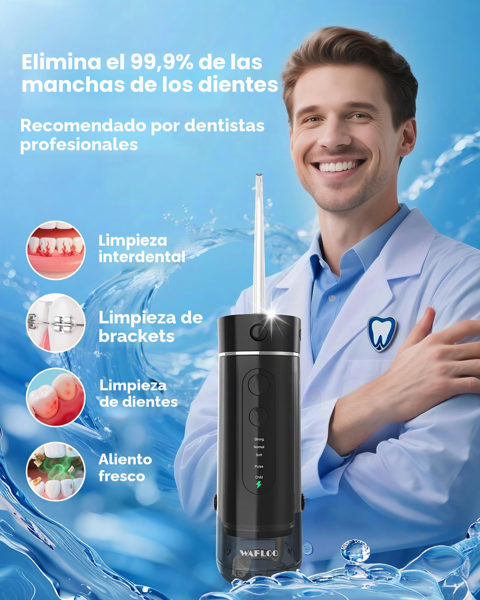 Irrigador Dental Portátil, Water Flosser USB-C Recargable, Inalambrico Irrigador Bucal con 5 Modos de Presión, 6 Boquillas Ortodoncia, Irrigador de Viaje para Limpieza Dental,(Negro)