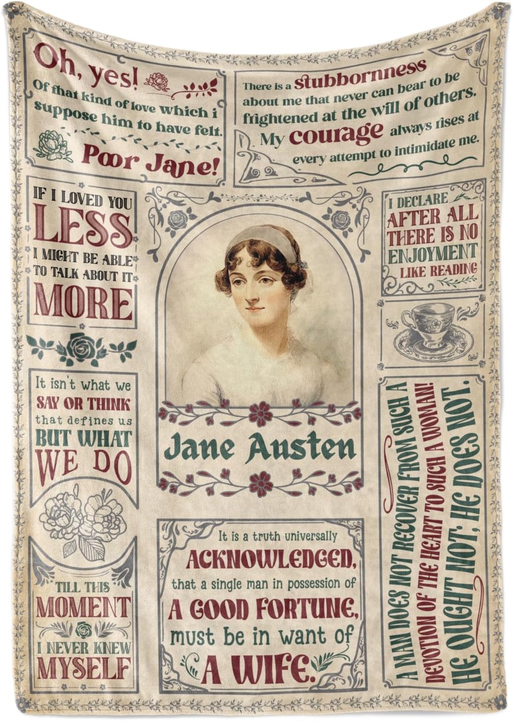 Jane Austen Gifts for Women, Flannel Blanket 50" x 65", Personalized Jane Austen Gift for Birthday, Thanksgiving's Day, Christmas