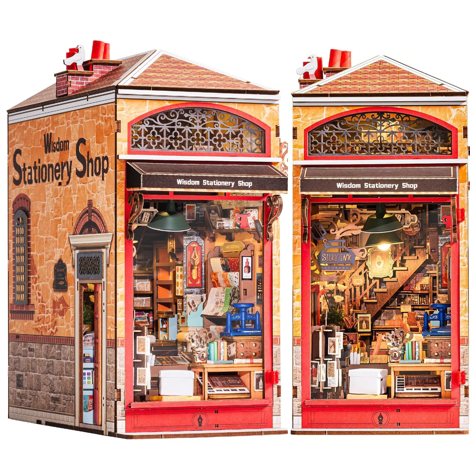 Rolife Book Nook Kit Casas Miniaturas para Montar Papelería de la Sabiduría Puzzle Madera 3D Adultos con Luces Decoracion Hogar Libro Maquetas para Construir Adultos Regalo para Madre Niños