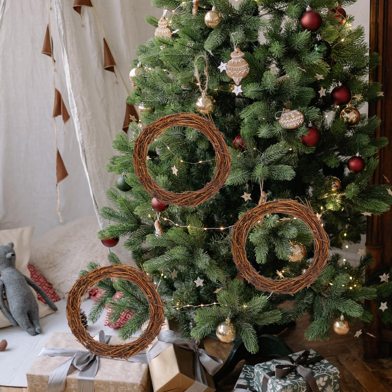 Operitacx 5 Stück 20 cm natürliche Kränze, Rankenkranz, Kranzherstellung, Rattan-Kranz für DIY-Weihnachtsbasteln, Haustür, Wandbehang, Hochzeits- und Party-Dekorationen