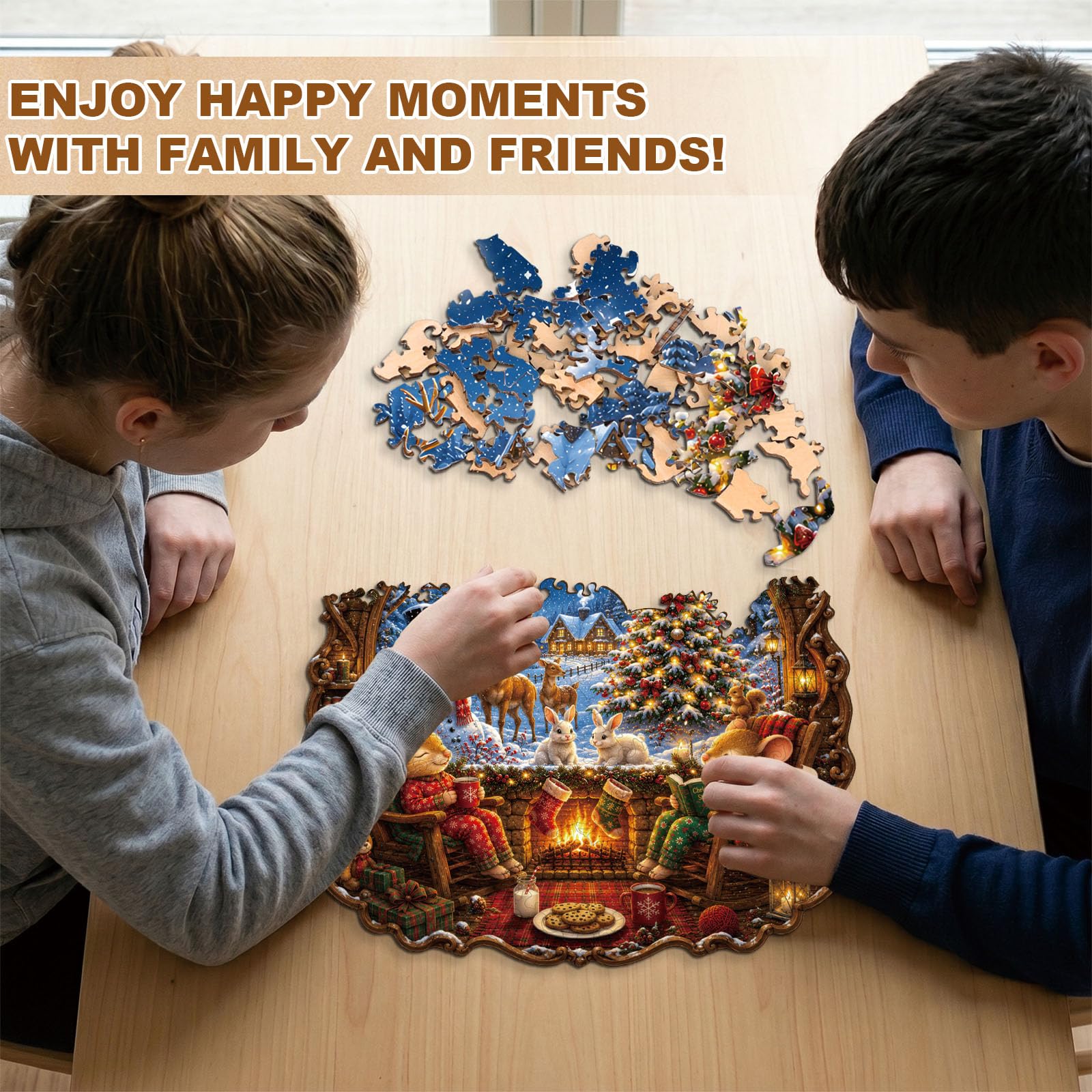 Puzzles en bois pour adultes, Snowy Wonder Puzzle de Noël 34 x 34 cm 275 | Pièces uniques en forme d'animal - Puzzle amusant - Cadeau de Noël et d'anniversaire pour homme et femme - Jeu de famille