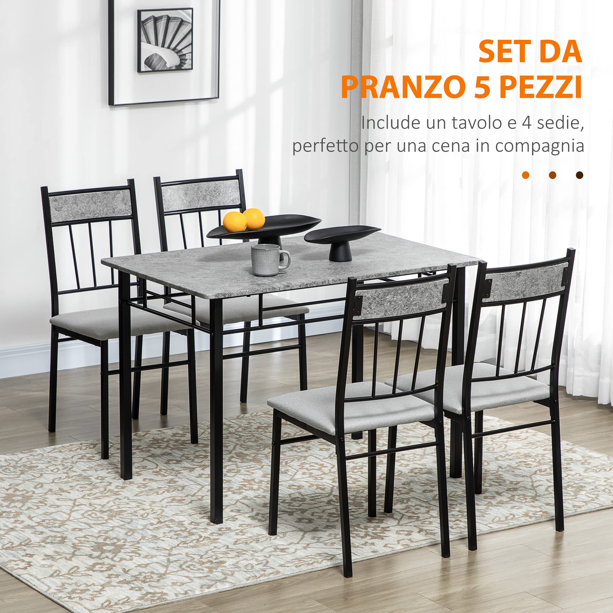 Set Tavolo E 4 Sedie HOMCOM - Tavolo Rettangolare E Sedie In MDF E Metallo - Grigio E Bianco, Salva-spazio - Foto 6