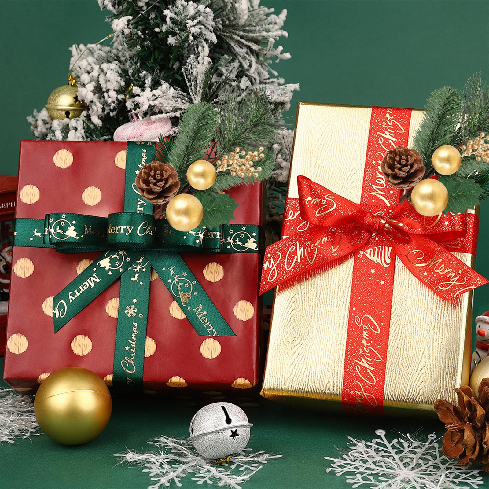 6 Pics Pomme De Pin Décorative 31cm - Branches Sapin Artificiel Baies Dorées Noël
