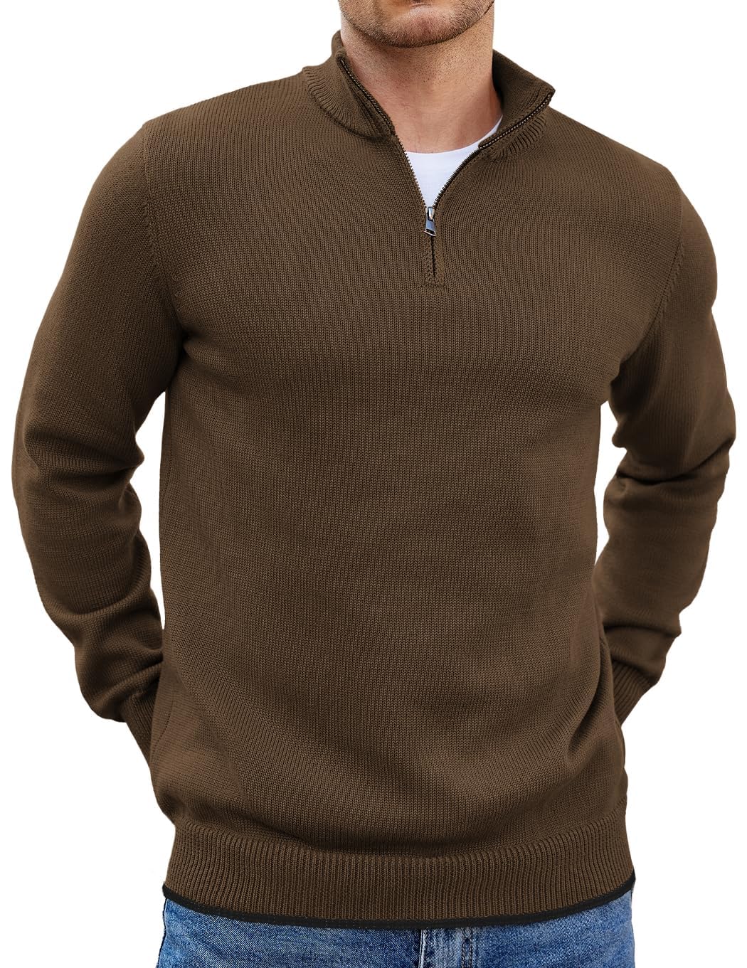 COOFANDY Men's Quarter Zip Up Pullover Slim Fit Lightweight Mock Neck Long Sleeve Sweaters