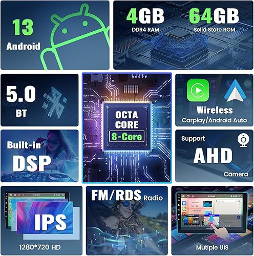 Miniatura 22 de Estéreo de coche 2G+64G Android 13 para Hyundai Elantra 2007-2010 con Apple Carplay Android Auto, pantalla táctil de 9 pulgadas con WiFi, navegación