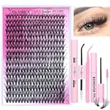 Eyelash Extension Kit 320pcs Lash Clusters D Curly 9-16mm Mix 40D Individual Lashes Wispy Lash Clusters Kit with Lash Bond and Seal and Remover Lash Applicator for Lash Extension Beginners