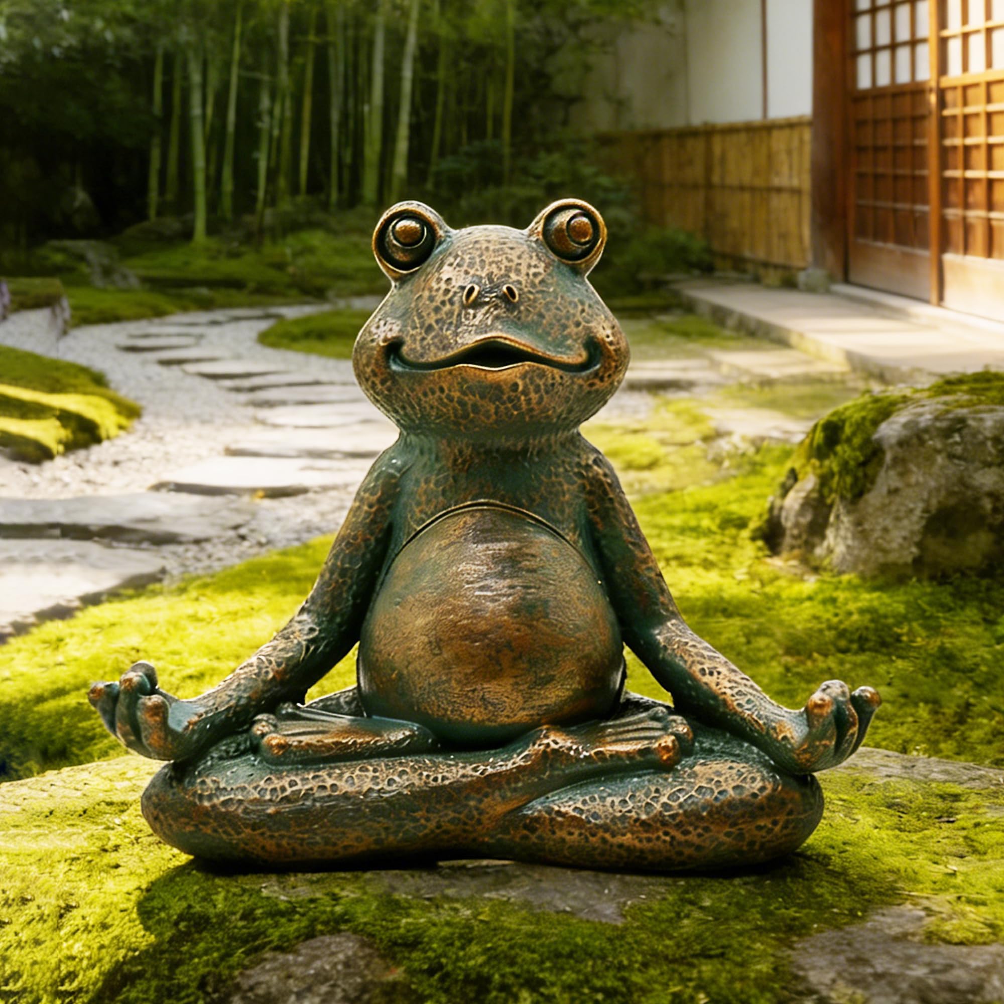Nacome Meditating Frog Miniature Figurine,Zen Yoga Frog Garden Statue Ornament- Indoor/Outdoor Garden Sculpture for Fairy Garden,Home, Patio,Deck,Porch Yard Art Decoration,5 inch(Copper)Christmas Gift