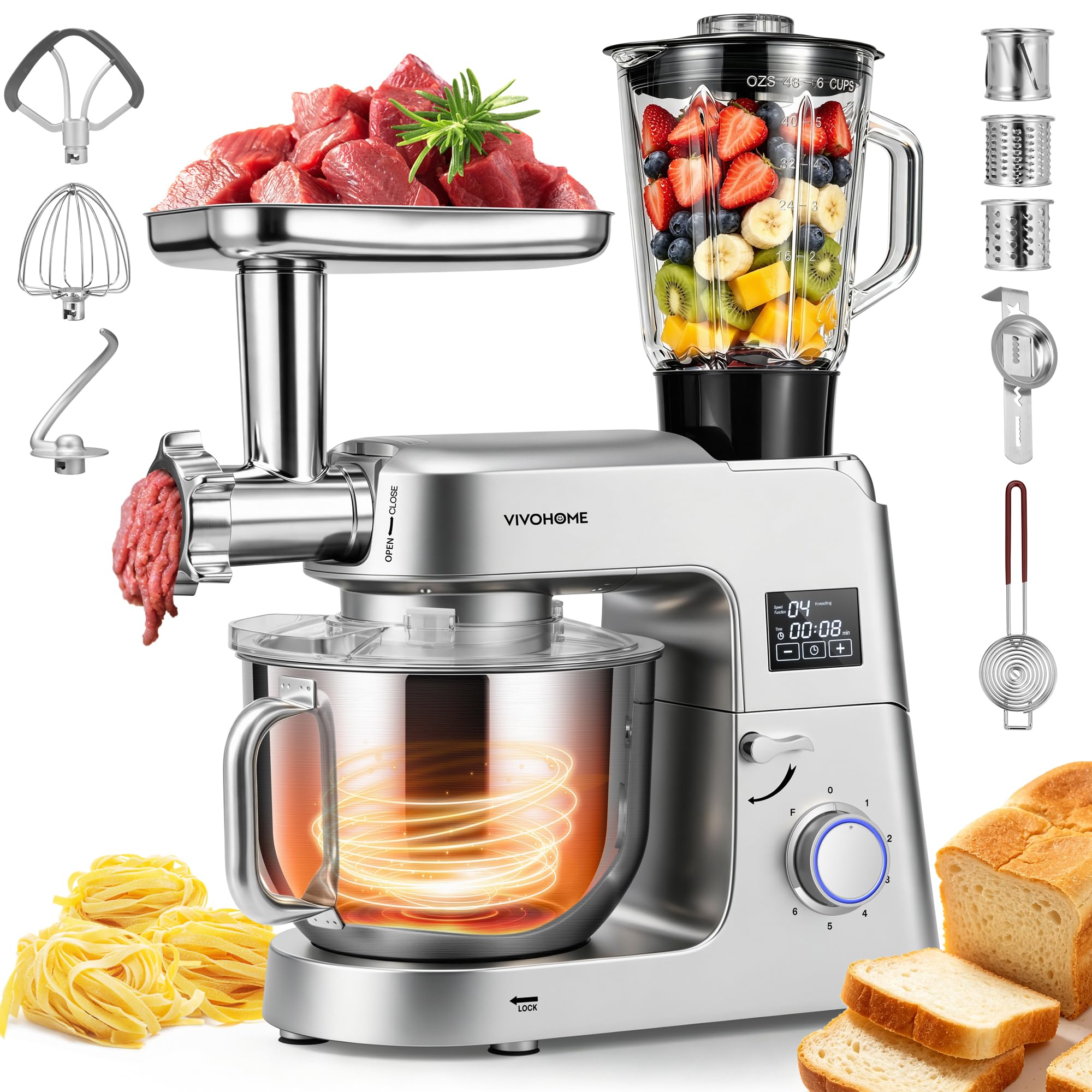 View 1 of **Doesn’t power on***VIVOHOME 9-in-1 Stand Mixer with Fermentation & Timer, 7.5-Quart, Silver