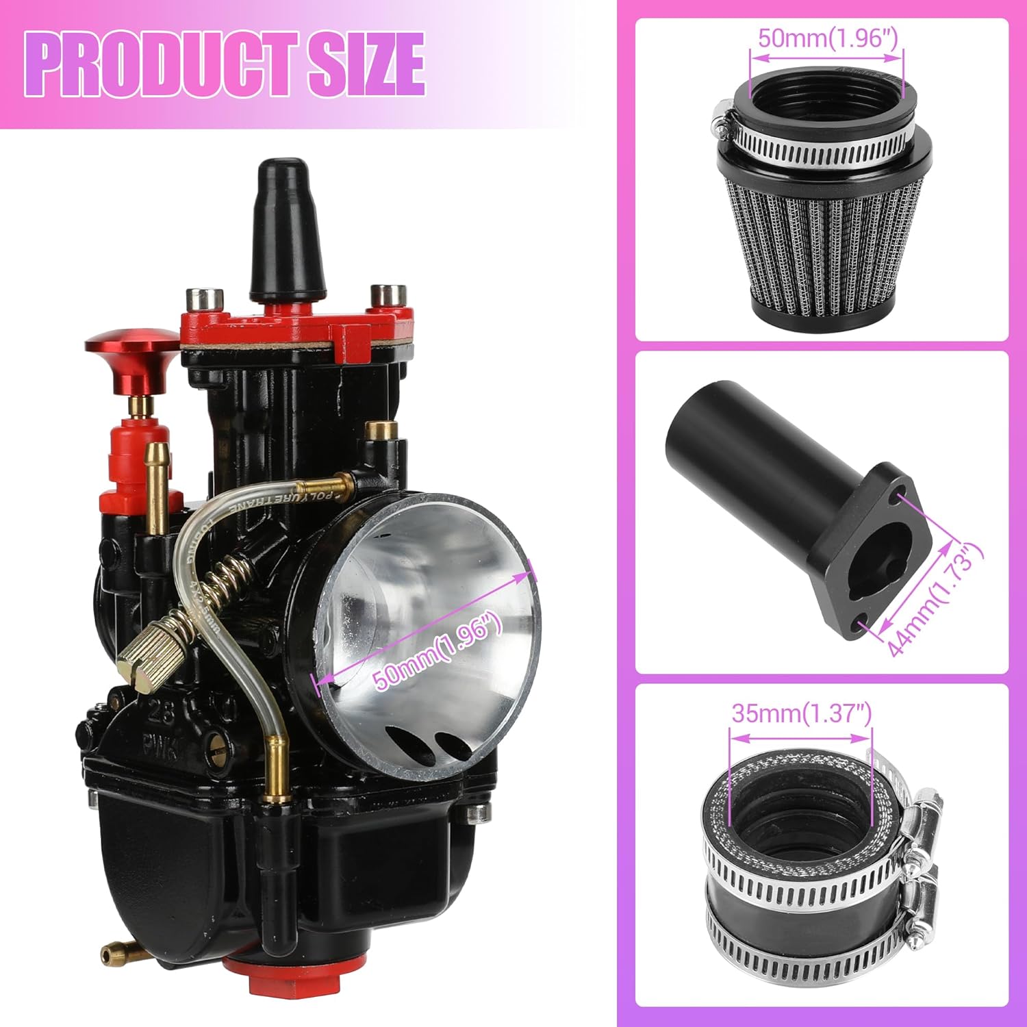 PWK 28mm Carburetor Carb Kit Replacement for Predator 212 224 196cc Coleman CT200U-EX CT200U BT200X Mini Bike Baja Warrior MB200 KT196 GX160 6.5hp Engine Powersports Parts
