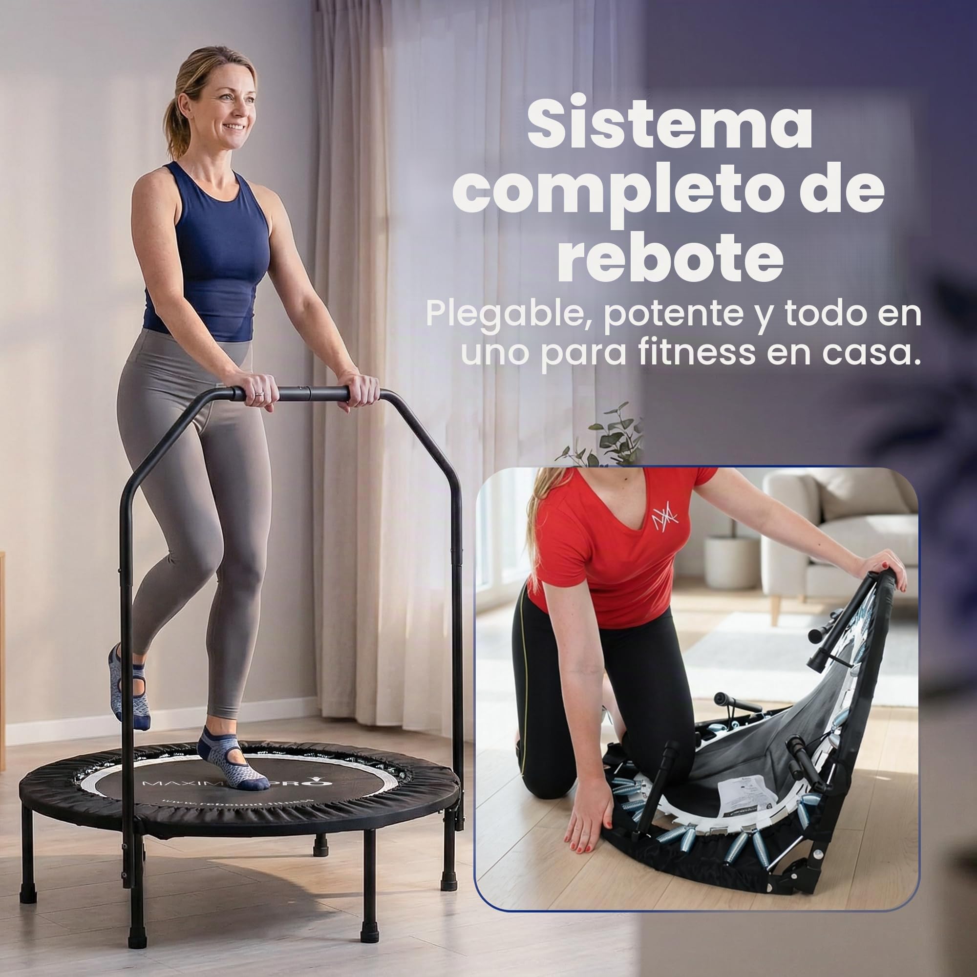Maximus Pro Rebounder - Trampolin Fitness Plegable. Mini Cama Elástica. Trampolines Fitness para Adultos Peso máximo 140 kg