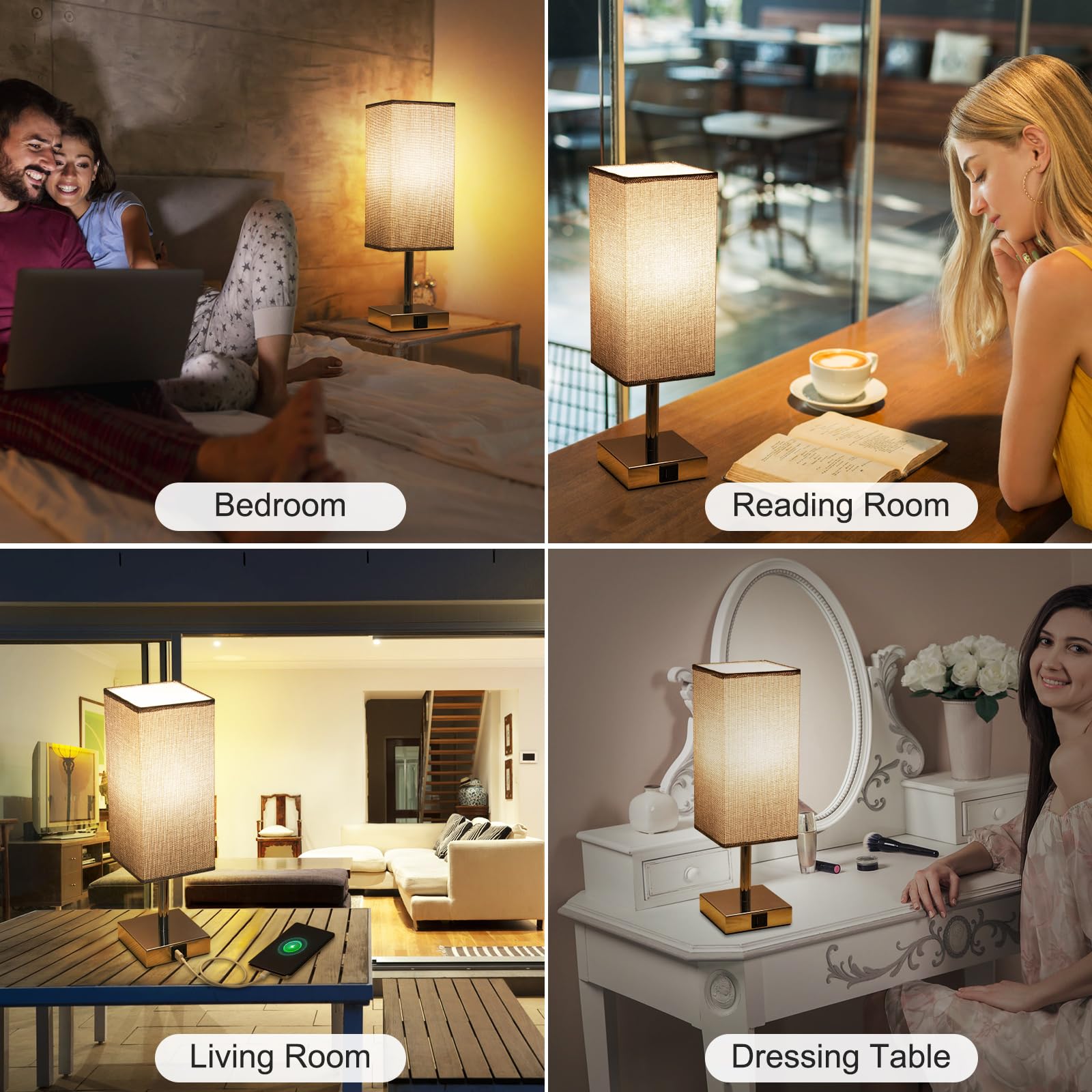 Neoglint Bedside Lamps Set of 2, Touch Control Table Lamps with USB-C+A Charging Ports and Bulbs - Image 4