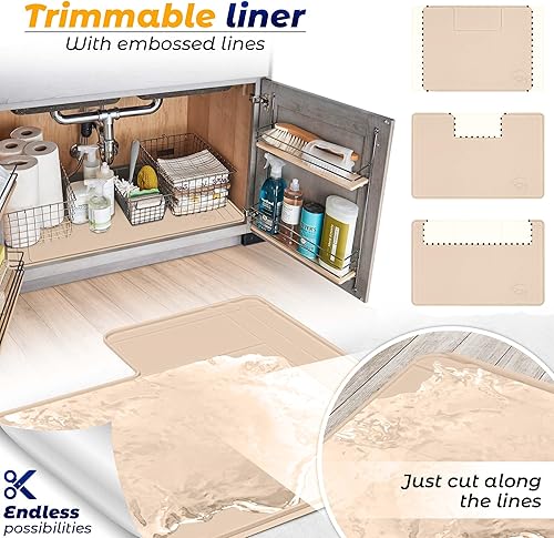 Miniatura 7 de Tapete original para debajo del fregadero, tapete impermeable de silicona, ajustable, fácil de limpiar, forro de gabinete de cocina, superficie de