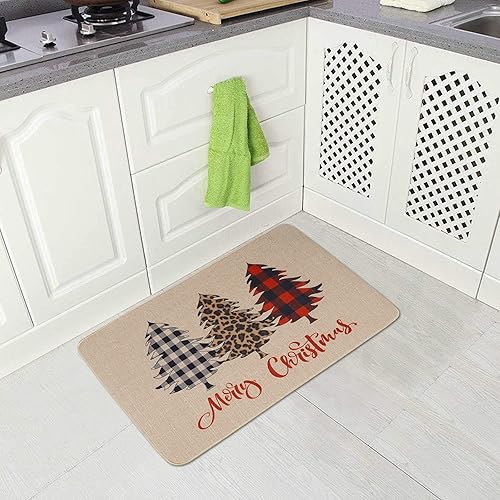 Miniatura 6 de ONWAY Tapete de puerta de búfalo a cuadros para árbol de Navidad, decorativo de bienvenida, para invierno, Navidad, vacaciones, bajo perfil, tapete