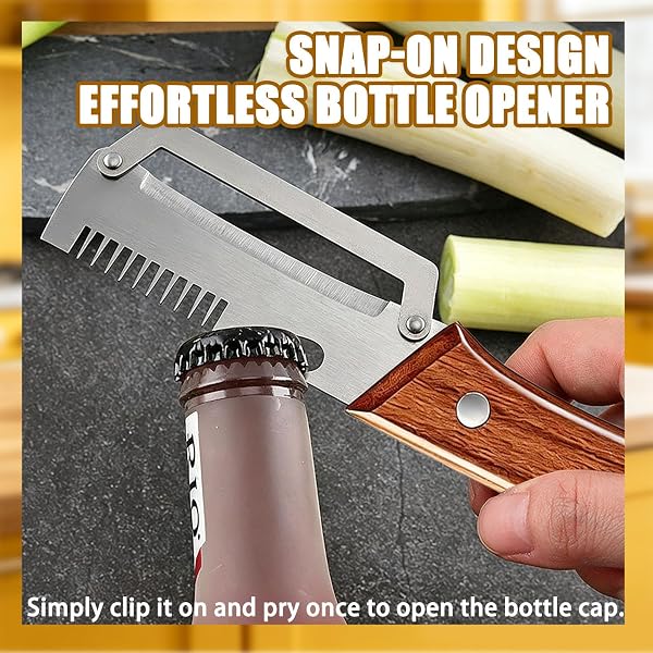 2Pcs Multi Functional Vegetable Peeler for Kitchen, with Bottle Opener and Wooden Handle, 3-in-1 Stainless Steel Kitchen Tool for Fruit Potato Pumpkin(3 in 1) - 3