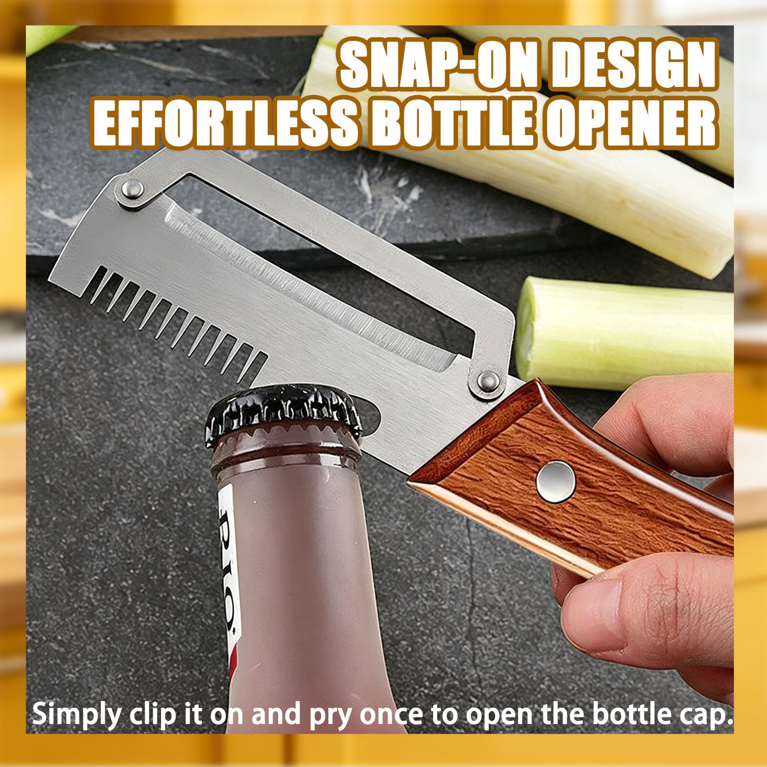 2Pcs Multi Functional Vegetable Peeler for Kitchen, with Bottle Opener and Wooden Handle, 3-in-1 Stainless Steel Kitchen Tool for Fruit Potato Pumpkin(3 in 1) — view 3