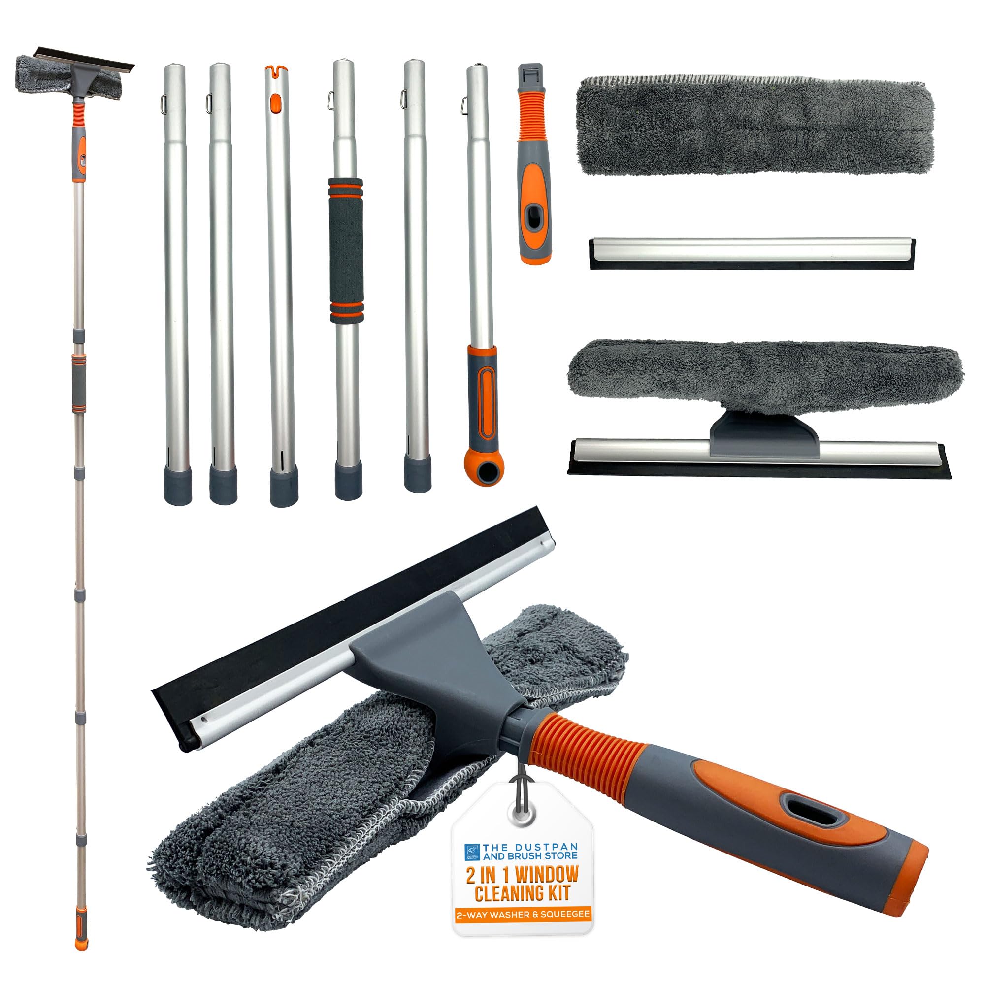 Window Cleaning Kit, Professional Window Cleaning Equipment, 248cm Extendable Window Cleaning Pole and Squeegee Cleaner with Bendable Head and Aluminium Pole for High Windows (Complete Kit)