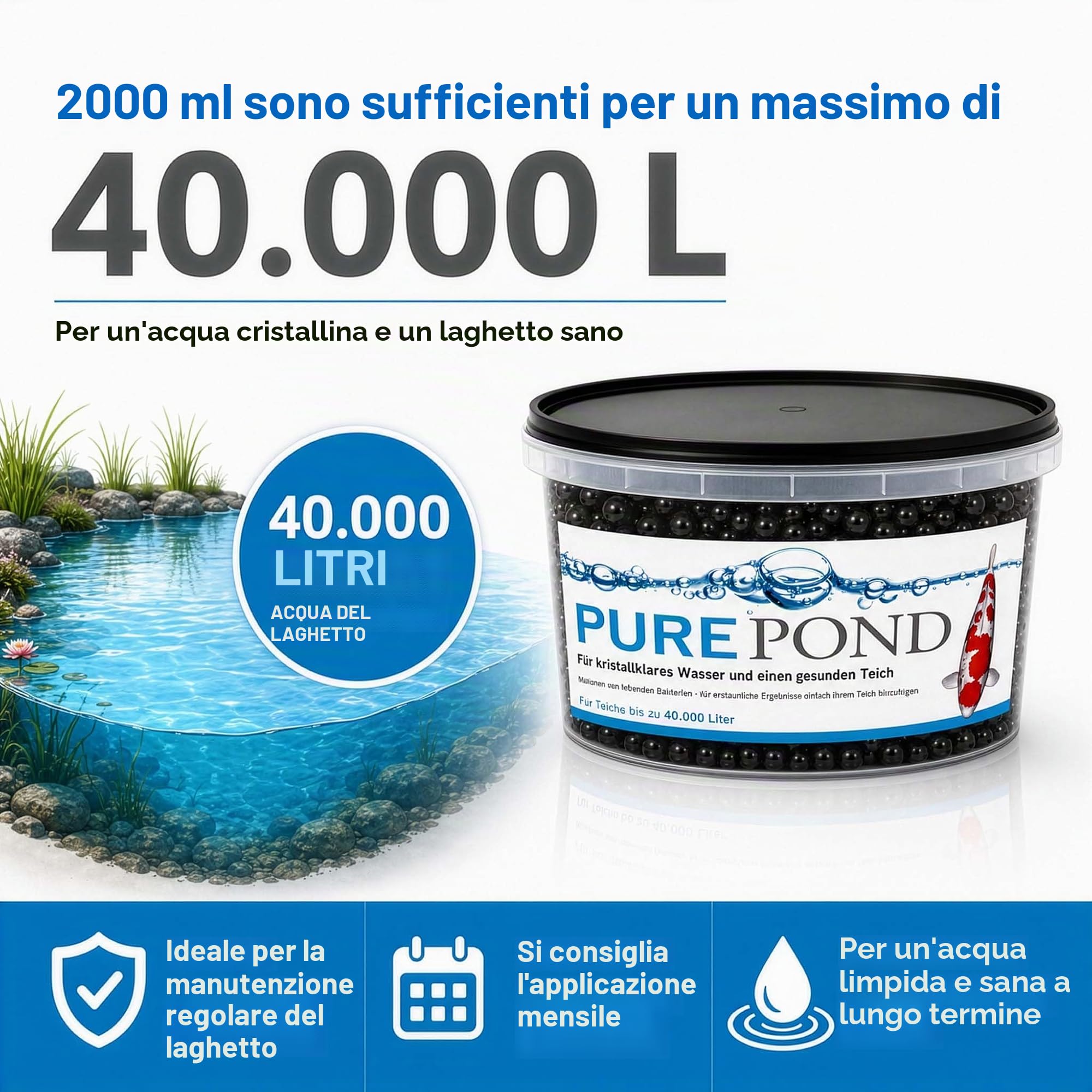 Evolution Aqua Pure Pond 2000 ml sfere in gel per rilacio batteri in laghetti fino a 40000 l