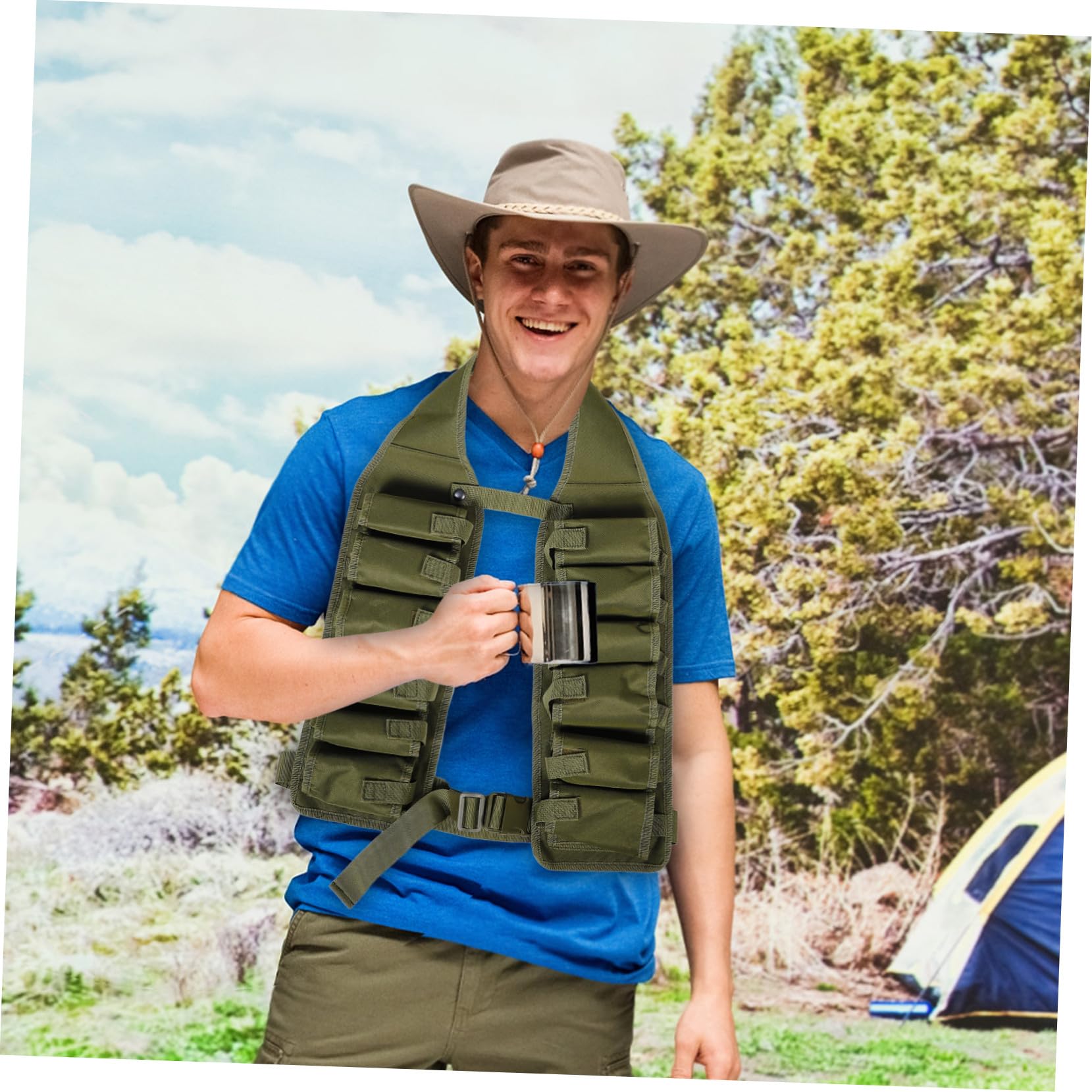 Cinturón Portabotellas Ajustable de Lona Resistente para Camping y Actividades al Aire con Hebilla Cómoda y Diseño Manos Libres para Hombre