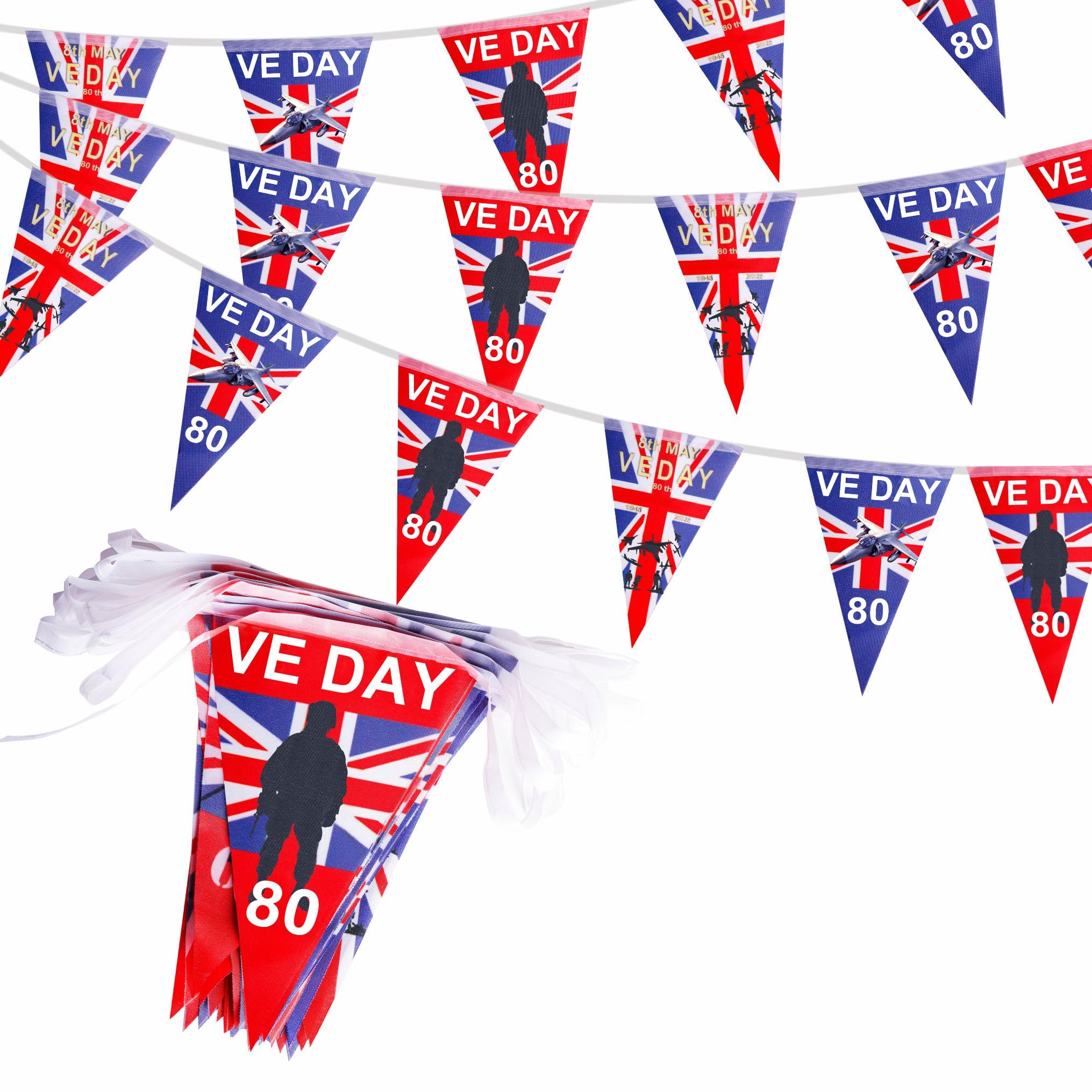 VE Day 80th Anniversary Bunting Decorations 10m 30 Flags, VE Day 80th Anniversary Flag 2025 Victory in Europe Day Bunting World War 2 Victory Day 80 Years Bunting Flags Banner Decorations