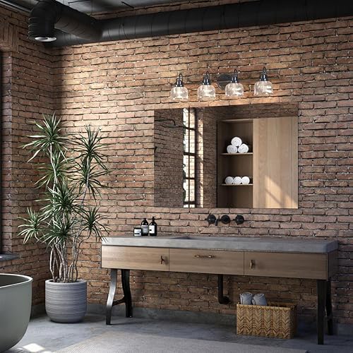 Miniatura 3 de Archie Collection - Lámpara de tocador para baño con 4 luces y cristal transparente de doble prisma, acabado en bronce veneciano