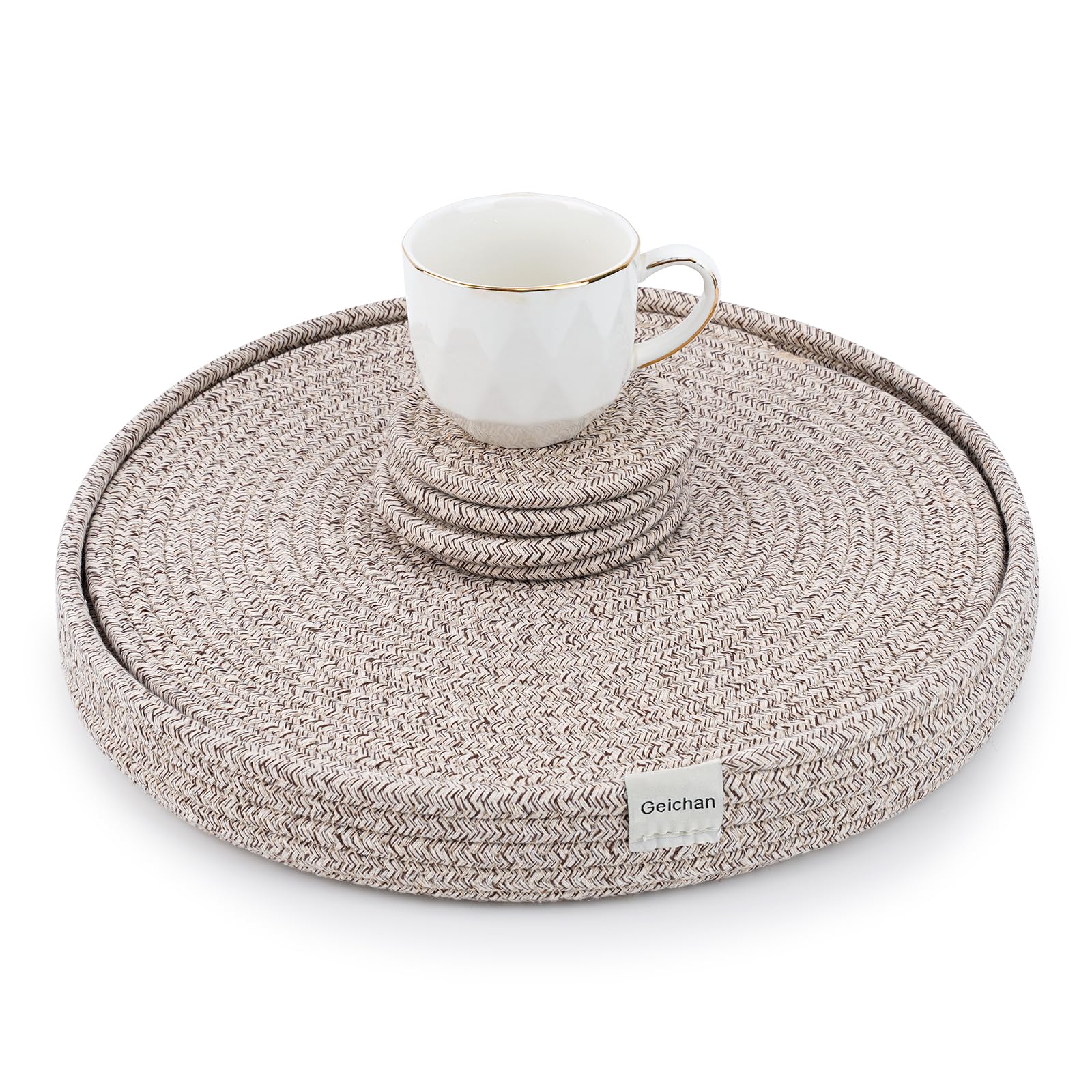 Geichan Round Placemats Set of 4,13 inch White Placemats -Natural Woven Cotton Rope Heat Resistant Place mats for Dinner Plates,Heat Resistant Table Decor, Boho Farmhouse Kitchen Decor