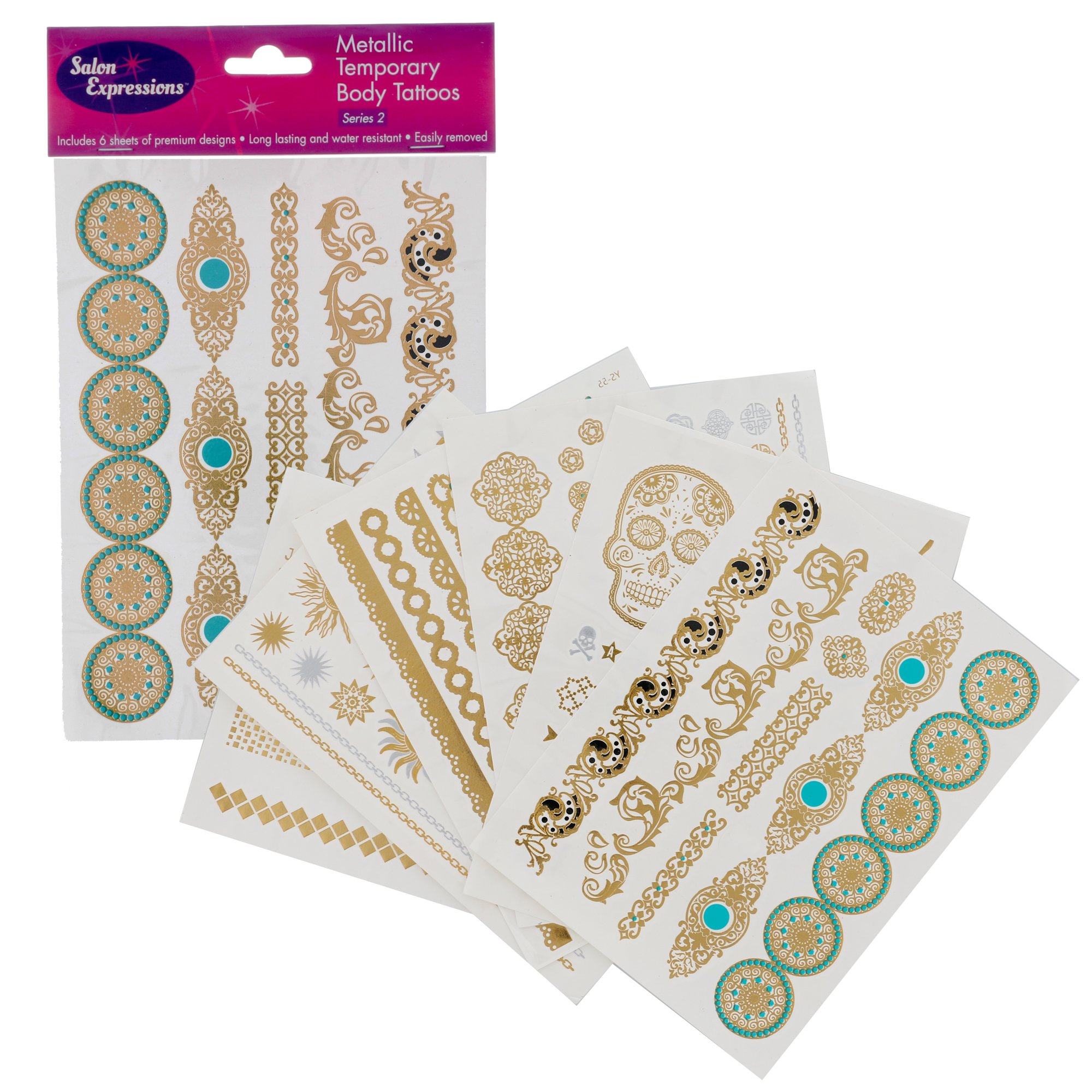 Gold & Silver Flash Tattoos- Set of 6 Metallic Temporary Tattoos- Waterproof Jewelry Inspired Body Art- Festival & Beach Accessories, Easy Apply Fashion Tattoos for Women, Bachelorette Party Favors